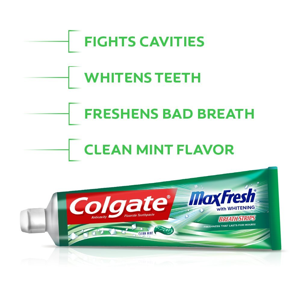 Colgate Max Fresh bandes fraicheur mini menthe, haleine instantanée et longue durée.