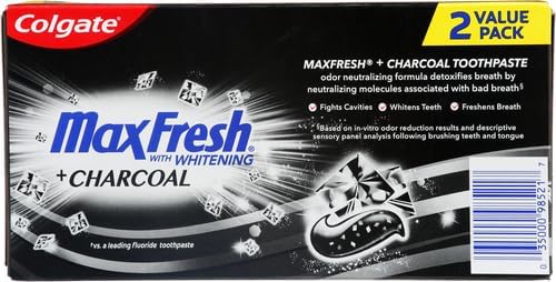 Colgate Max Fresh Charcoal Mint, effet blanchissant sur dents – éclat naturel.