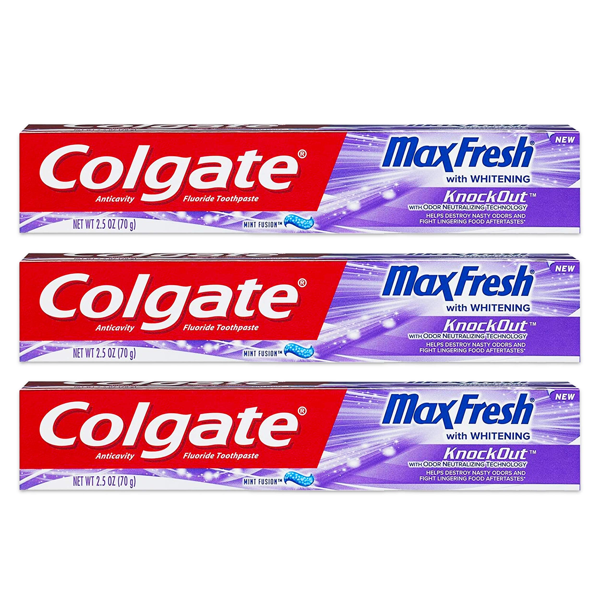 Colgate Max Fresh Knockout Gel, pack de 3 tubes, combat les résidus et laisse une haleine fraîche