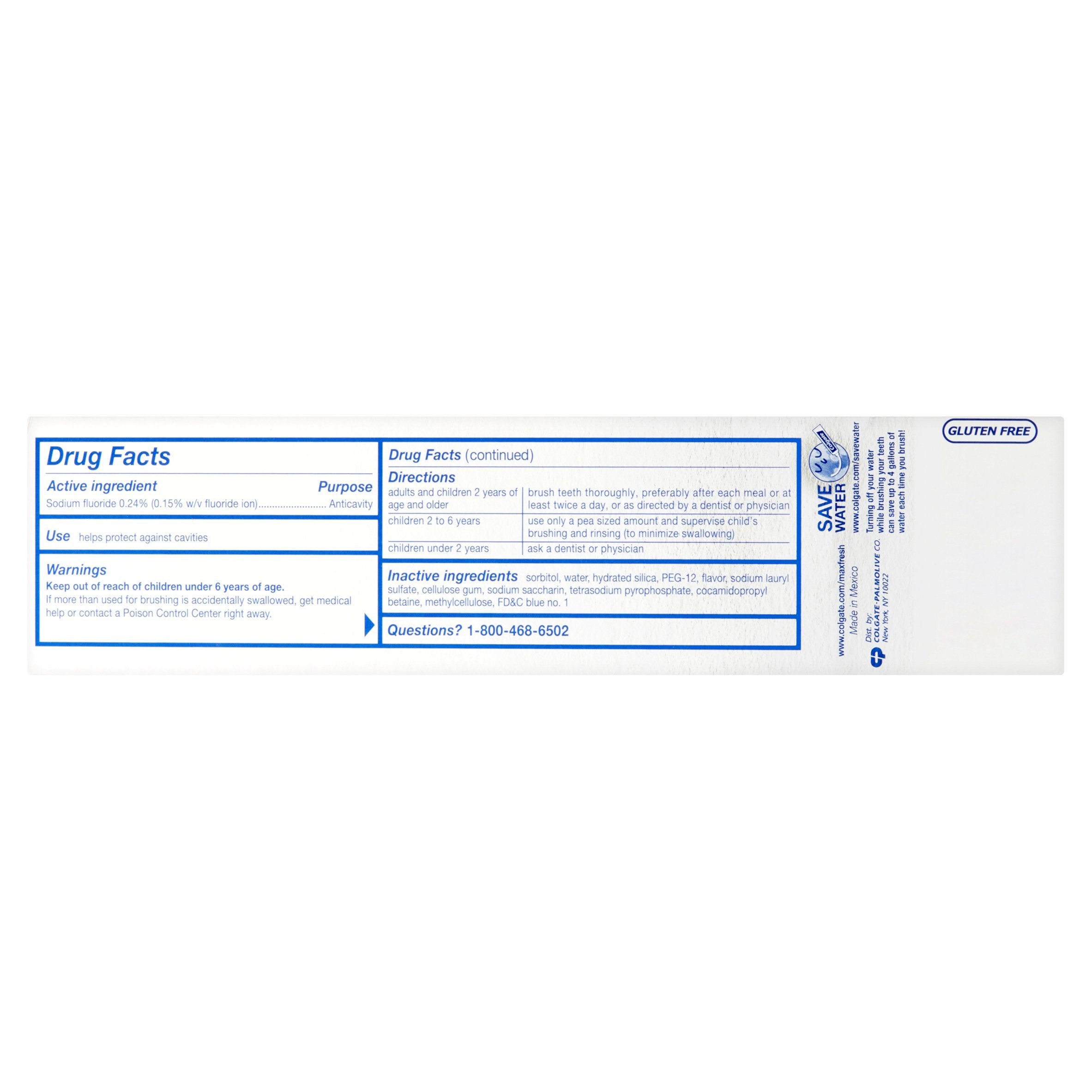 Colgate Max Fresh protection fluorée contre les caries et plaque dentaire.