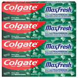 Colgate MaxFresh dentifrice menthe: pack quatre tubes prêt pour la famille.