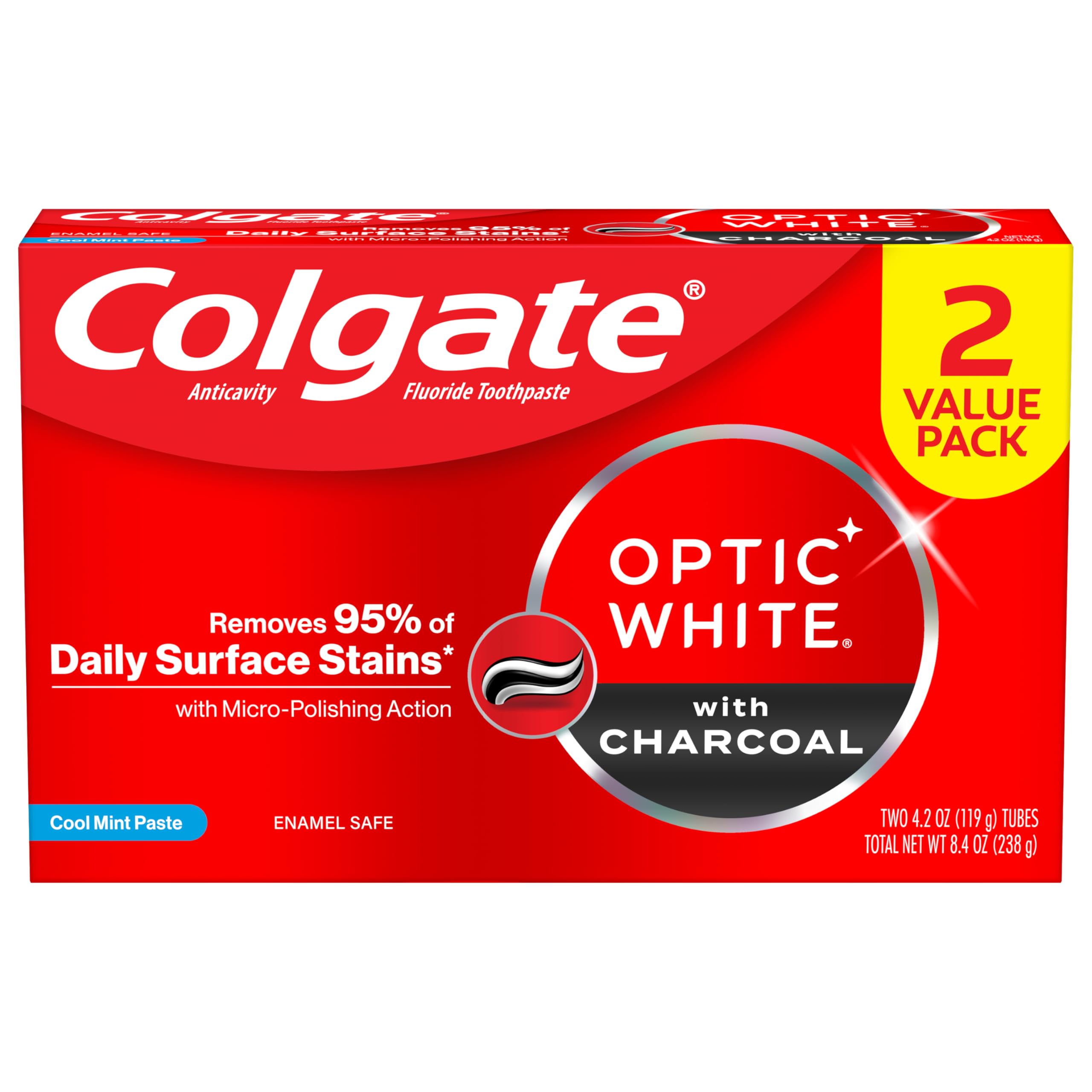 Fluorure Colgate Optic White Charbon aide à prévenir les caries