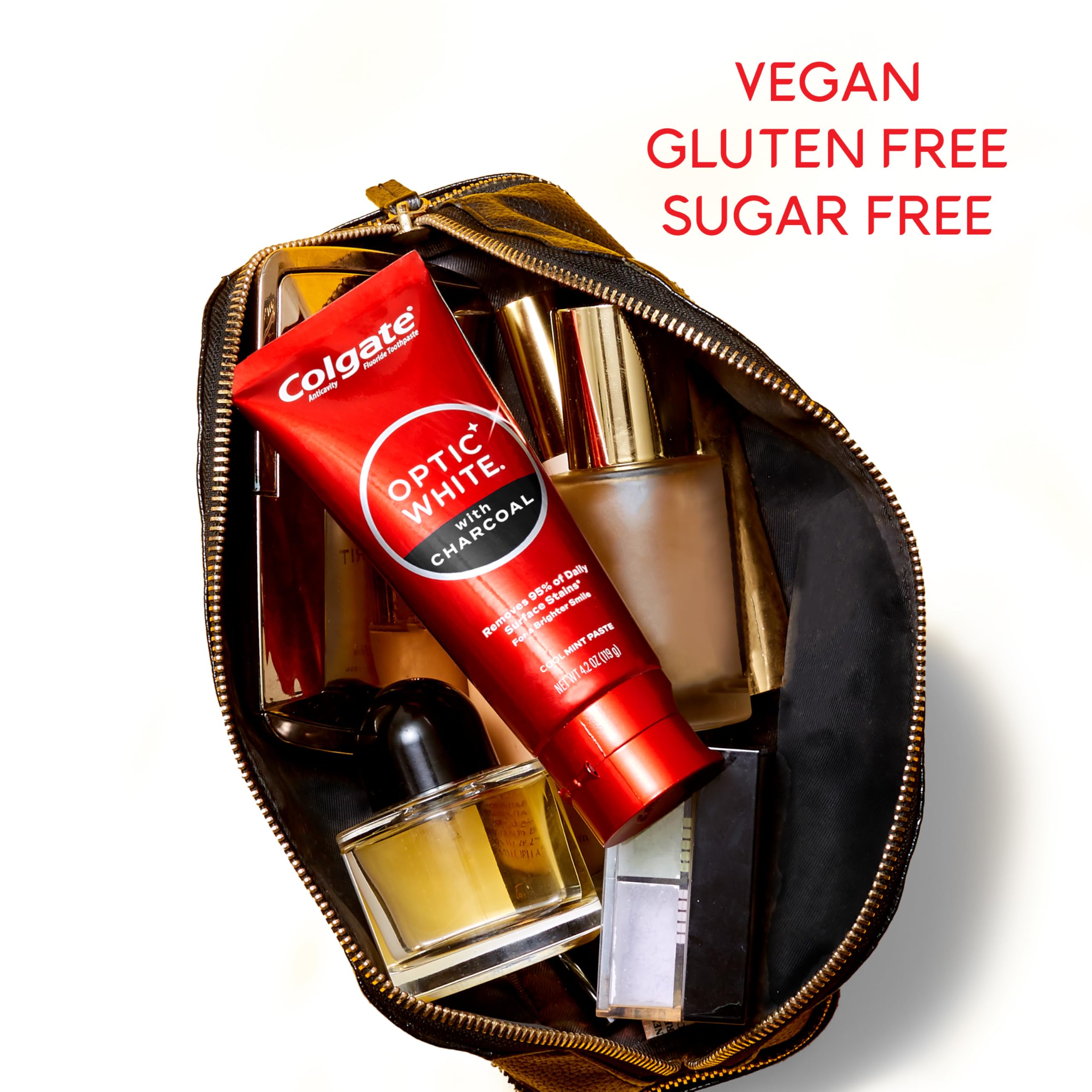Formule vegan Colgate Optic White Charbon sans gluten pour usage quotidien