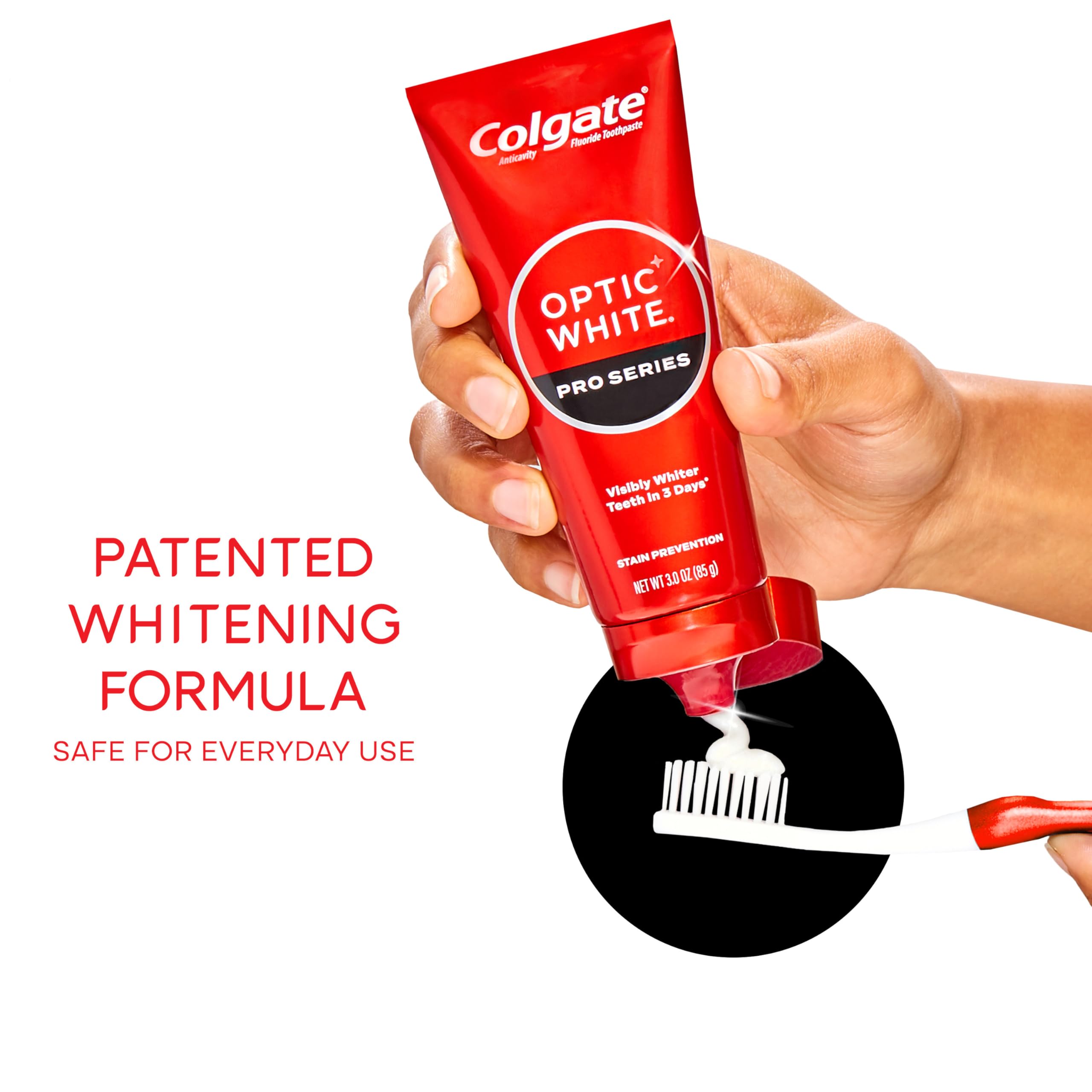 Colgate Optic White Pro Series: pâte 5 % peroxyde d'hydrogène pour un blanchiment en profondeur.
