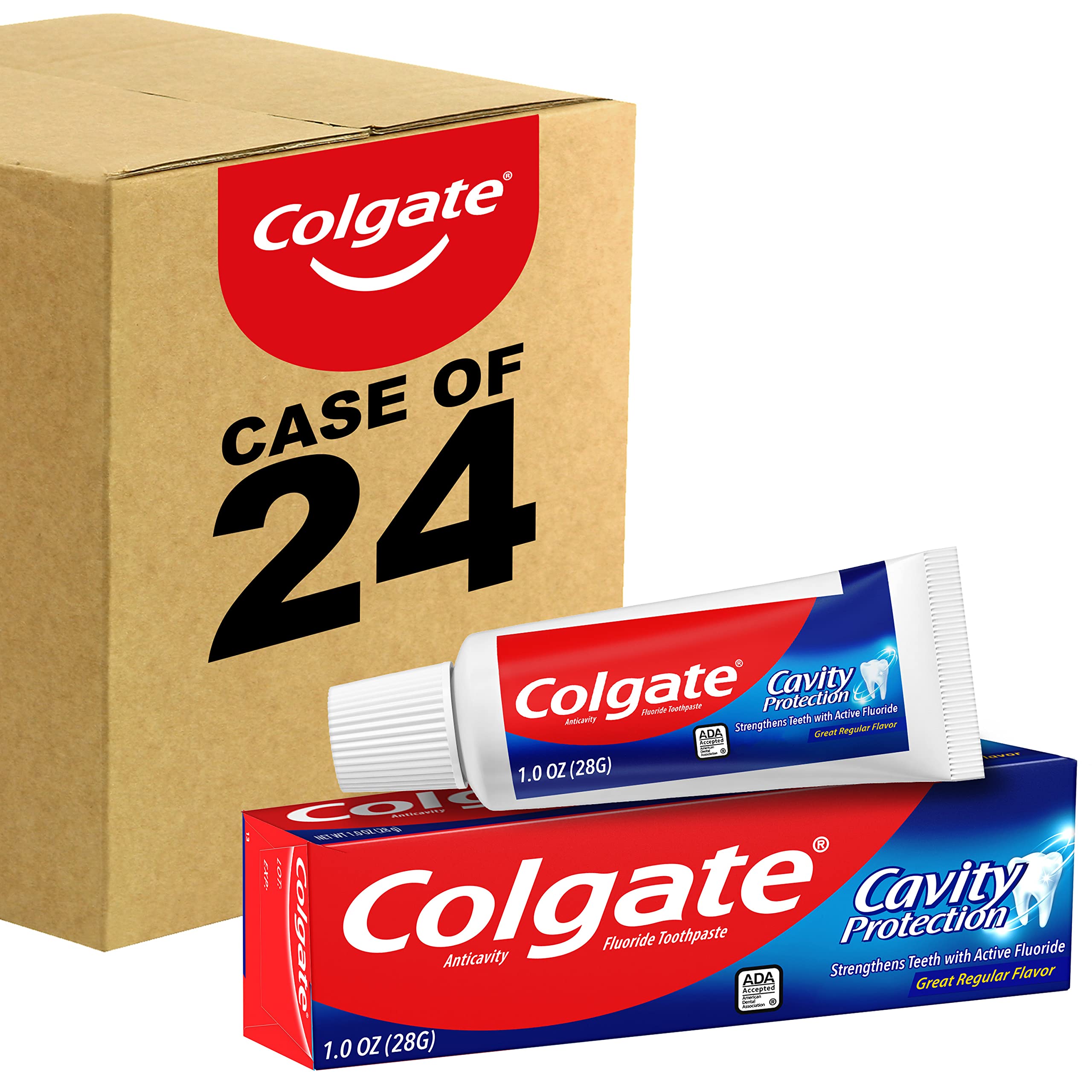 Colgate Pâte dentaire de protection des caries au fluorure avec menthe, vue rapprochée du tube.