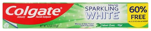 Colgate Pâte dentifrice blanche étincelante, protection contre les taches possible avec une utilisation régulière.