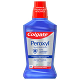 Colgate Peroxyl étiquette-produit, présentation claire pour soin buccal sans alcool.