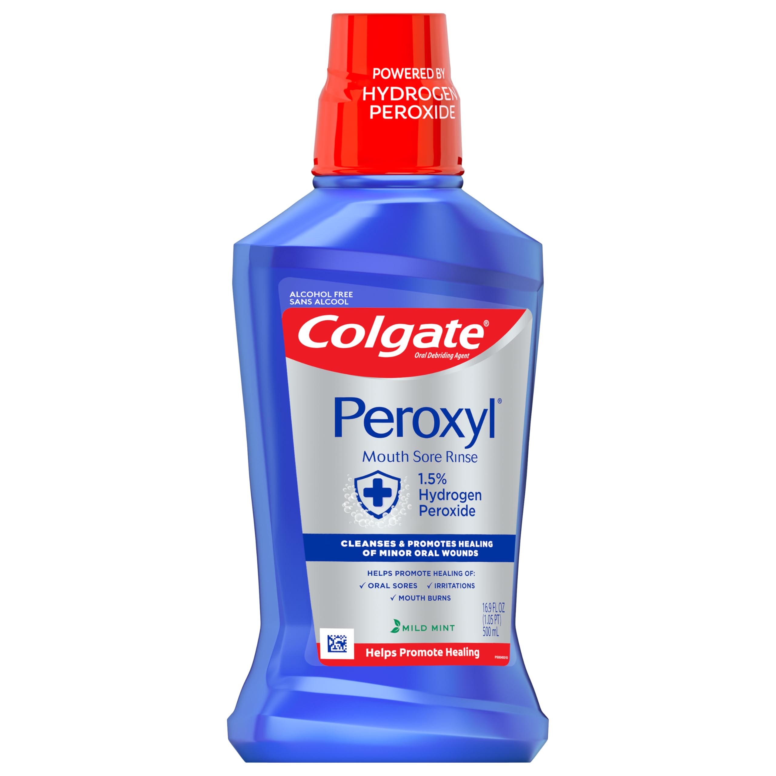 Colgate Peroxyl rinçage quotidien, peut soutenir le nettoyage buccal et le confort des irritations mineures.