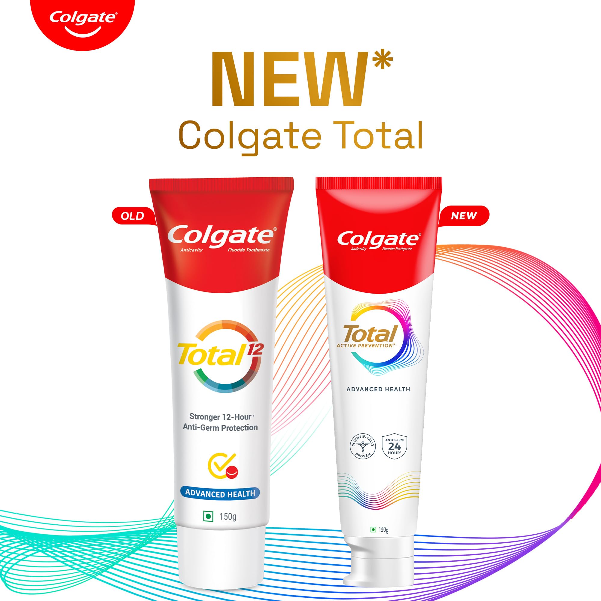 Colgate Total 12h protection, dentifrice au fini frais durable pour la bouche.