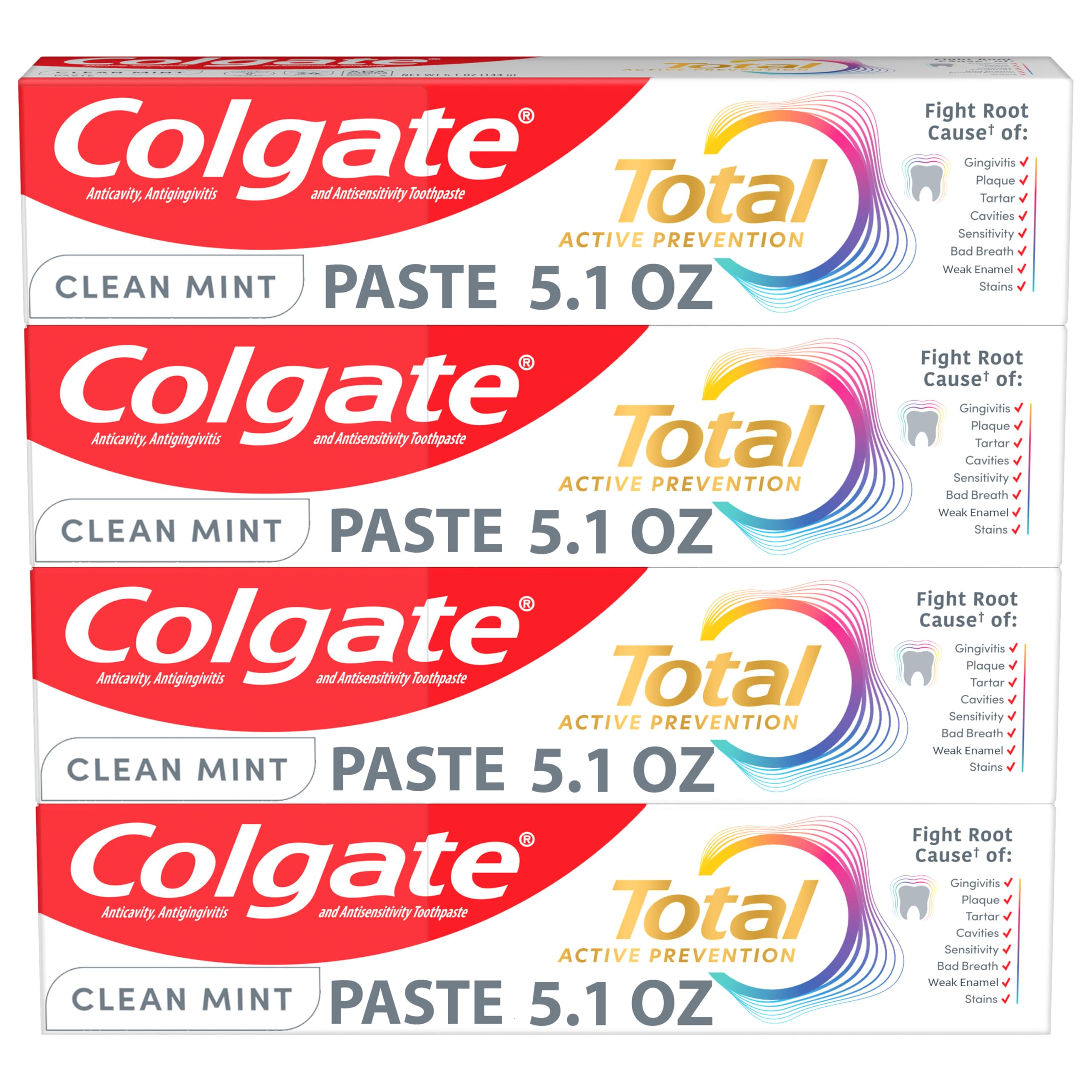 Pack Colgate Total Active Prevention Clean Mint – quatre tubes