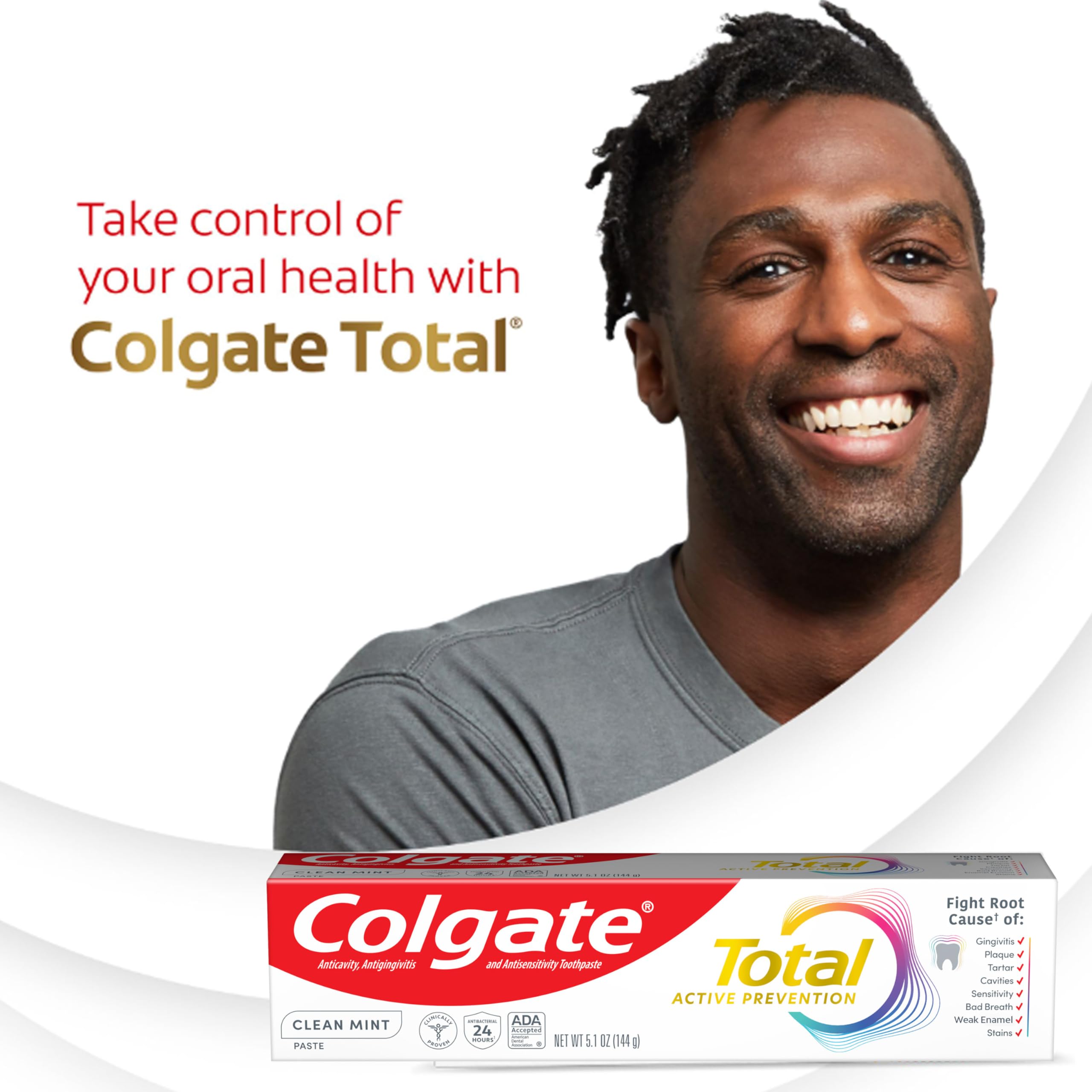 Tubes Colgate Total Active Prevention Clean Mint en position debout