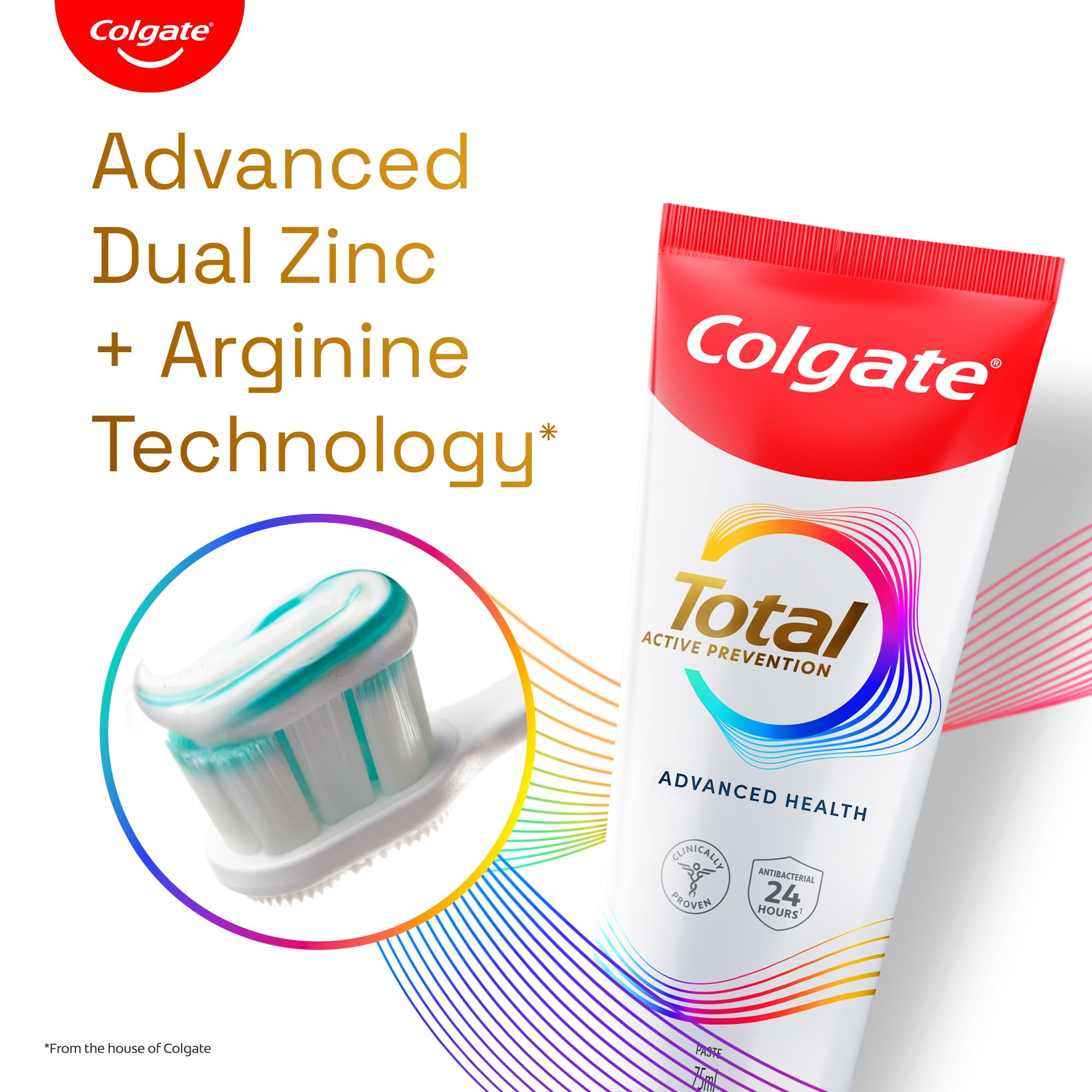 Tube Colgate Total Avancé au design bleu et blanc