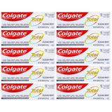 Dentifrice Colgate Total format voyage avec emballage portable et menthe rafraîchissante.