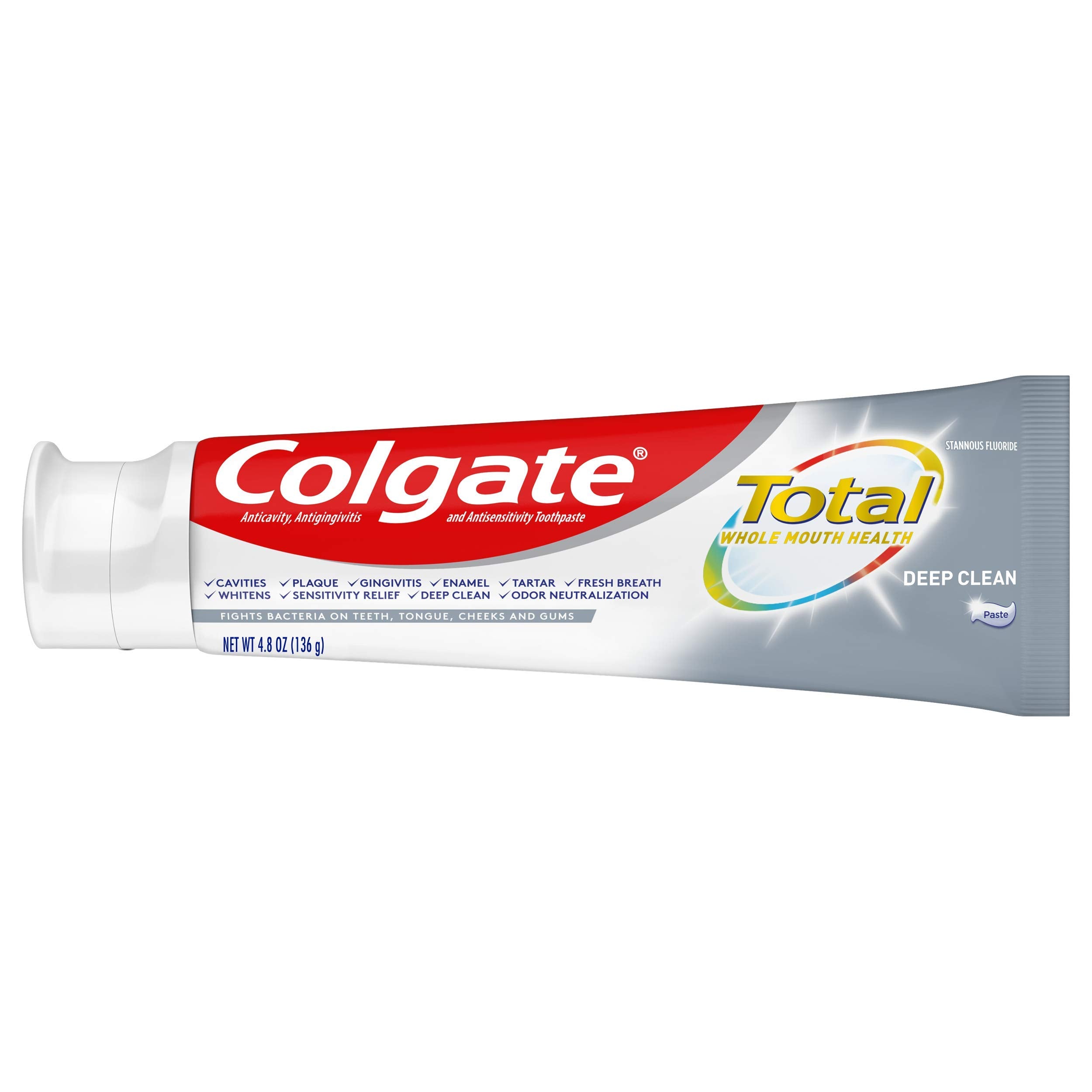 Colgate Total dentifrice nettoyage profond – silice hydratée pour un nettoyage en profondeur.
