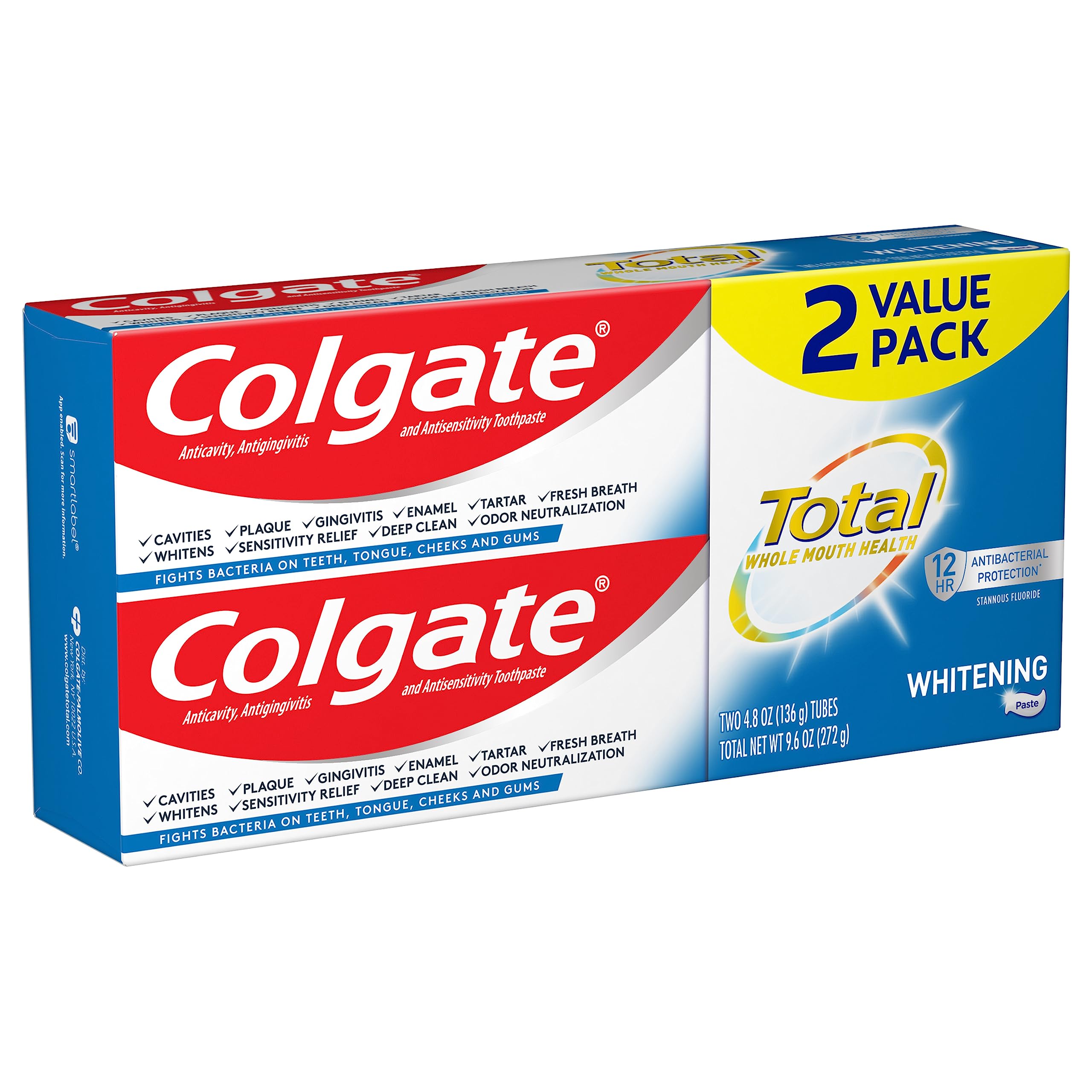 Colgate Total emballage-durable-dentifrice : option pratique pour rangement et utilisation.