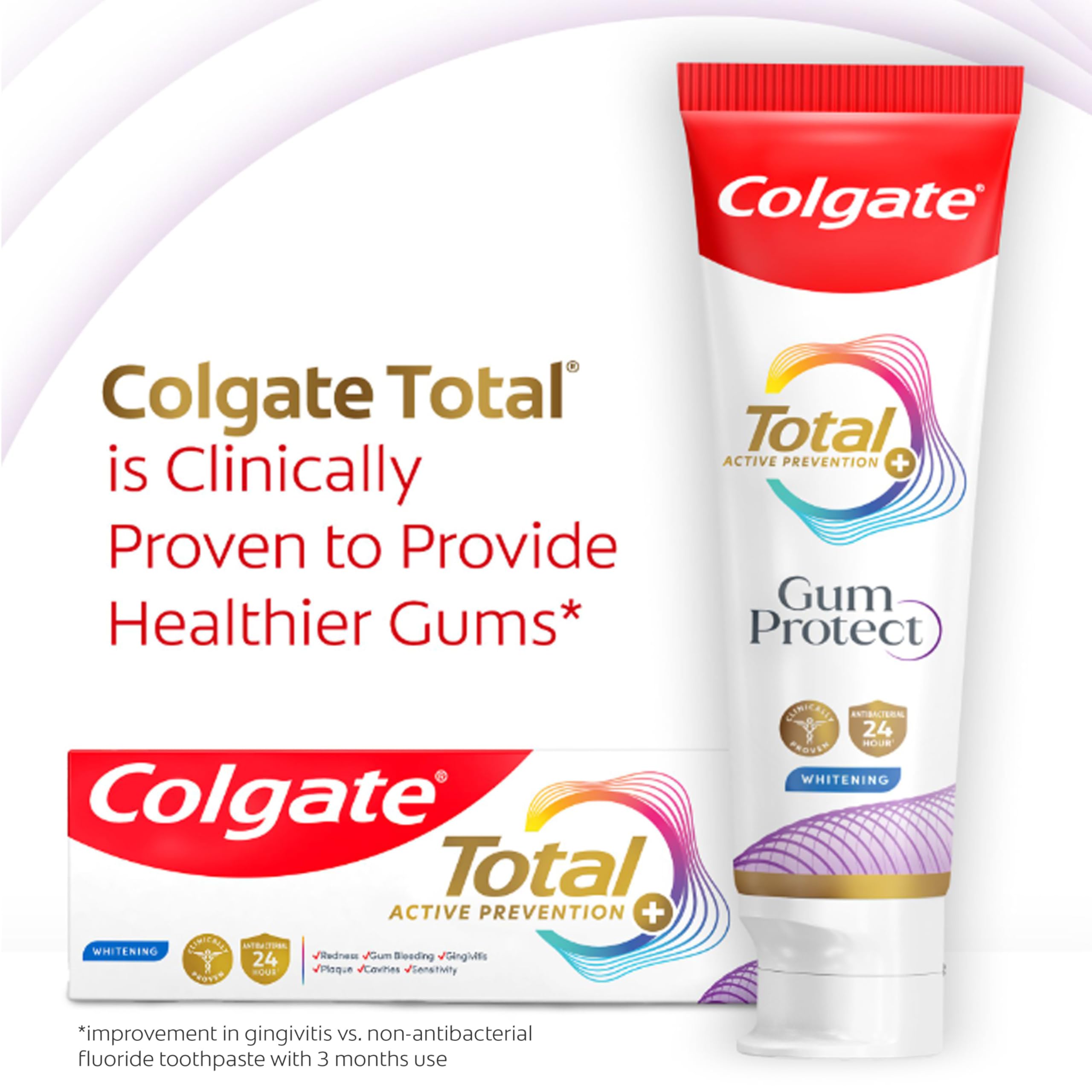 Colgate Total Protection mousse dense, sensation de propreté durable après le brossage.