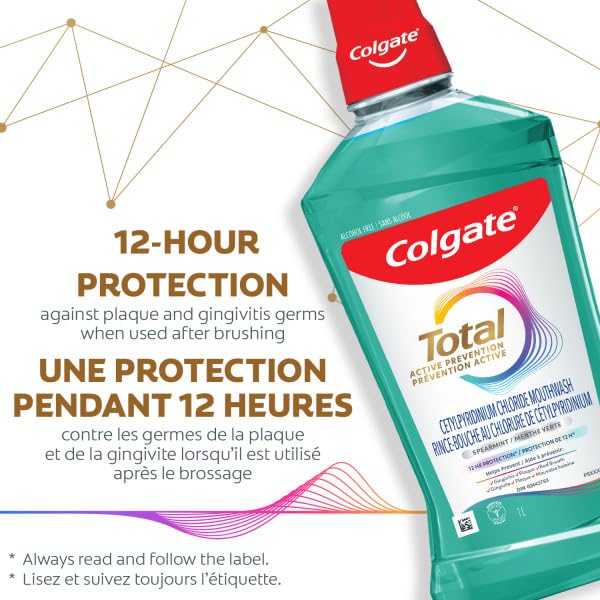 Colgate Total Pro-Shield mention sans alcool sur l'étiquette