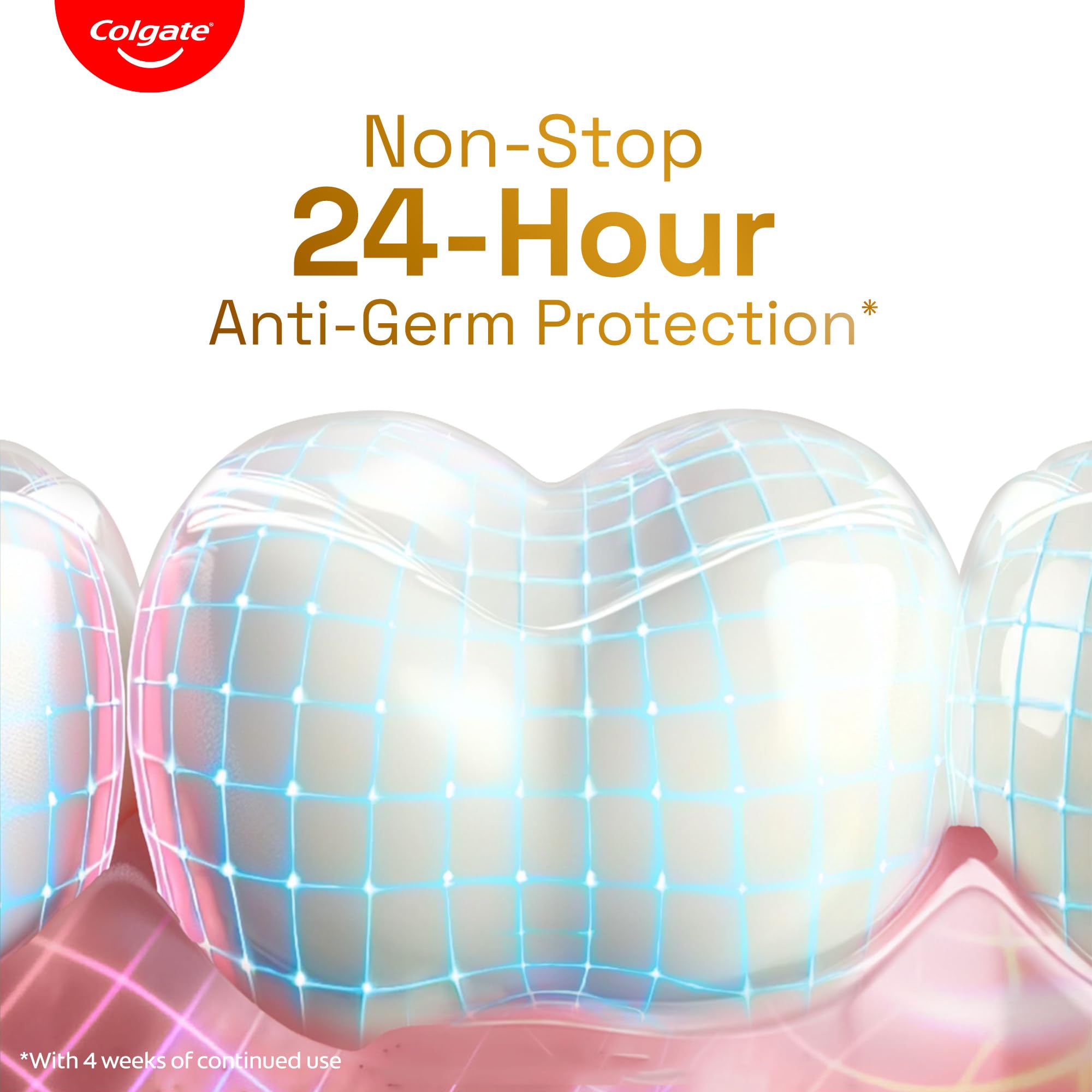 Colgate Total protection antibactérienne, couvrant dents et muqueuses.