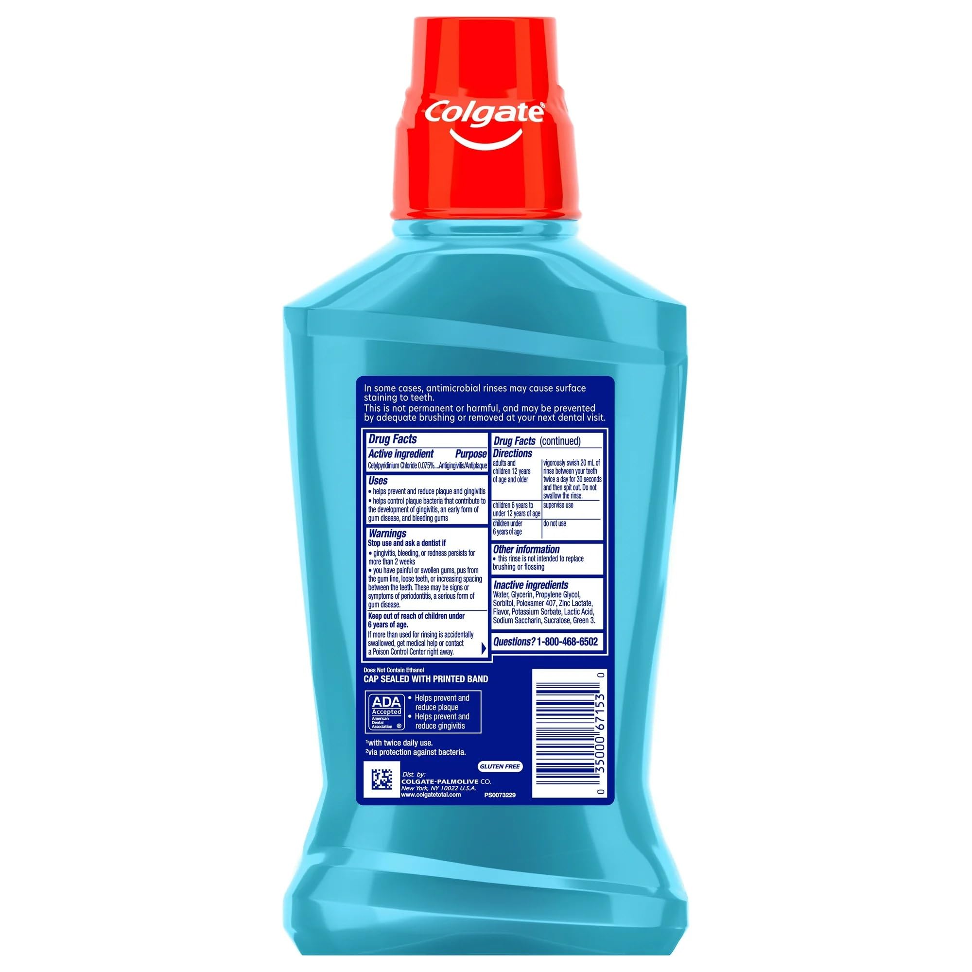 Colgate Total – Bouteille menthe fraîche, haleine durable et douceur perceptible.
