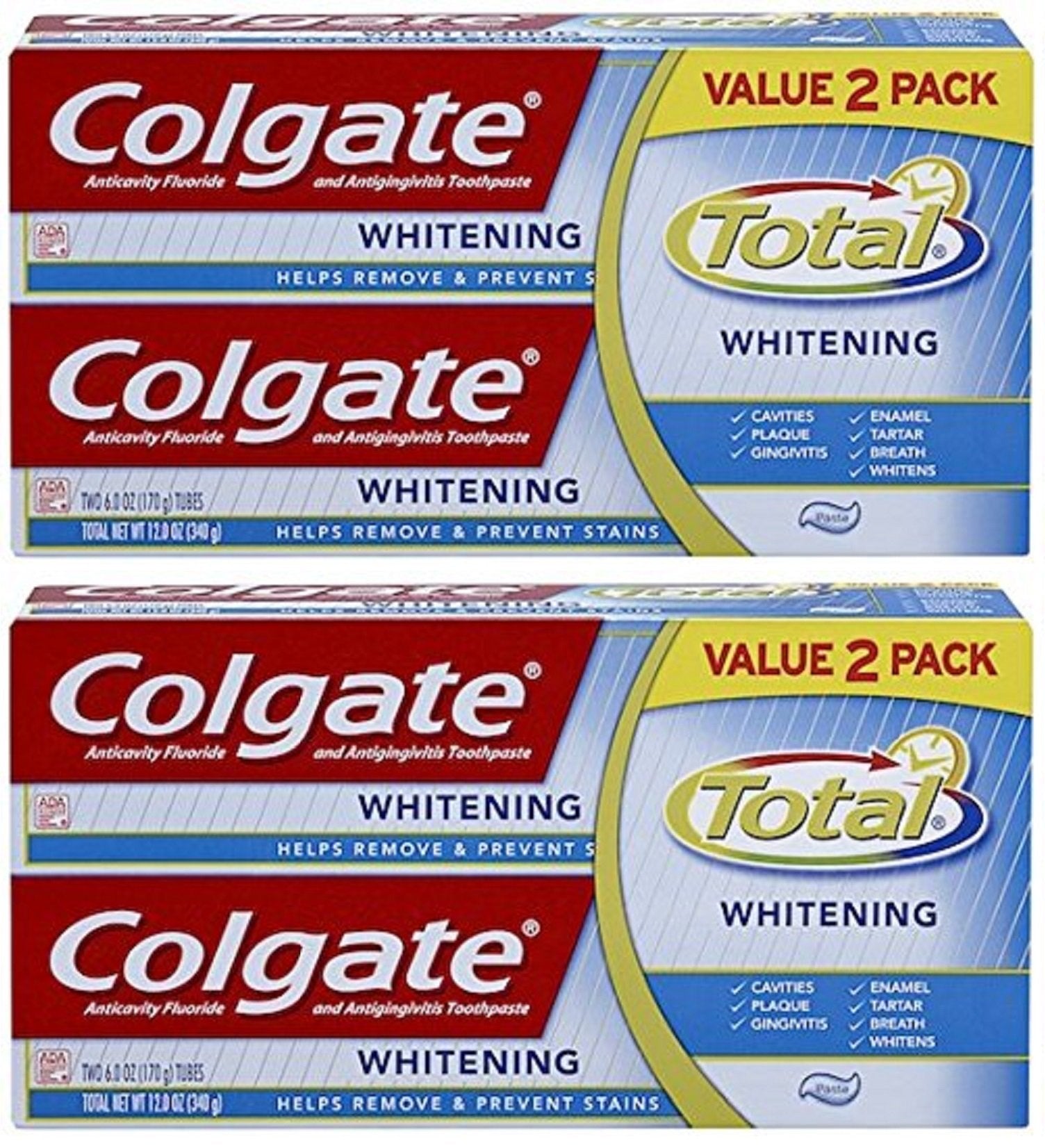 Colgate Total Blanchiment Dentifrice emballage 4 tubes pour toute la famille