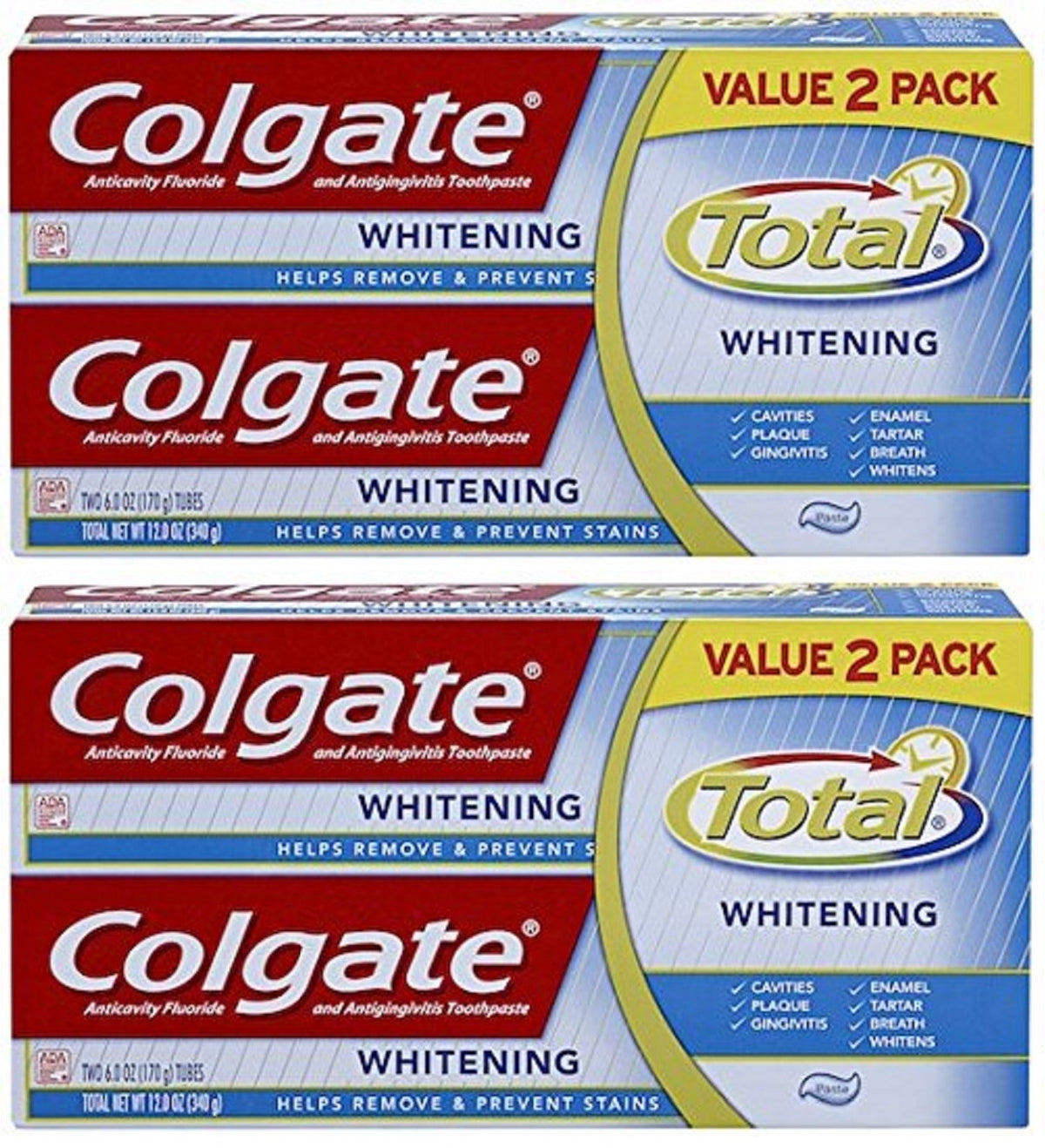 Colgate Total Blanchiment Dentifrice emballage 4 tubes pour toute la famille