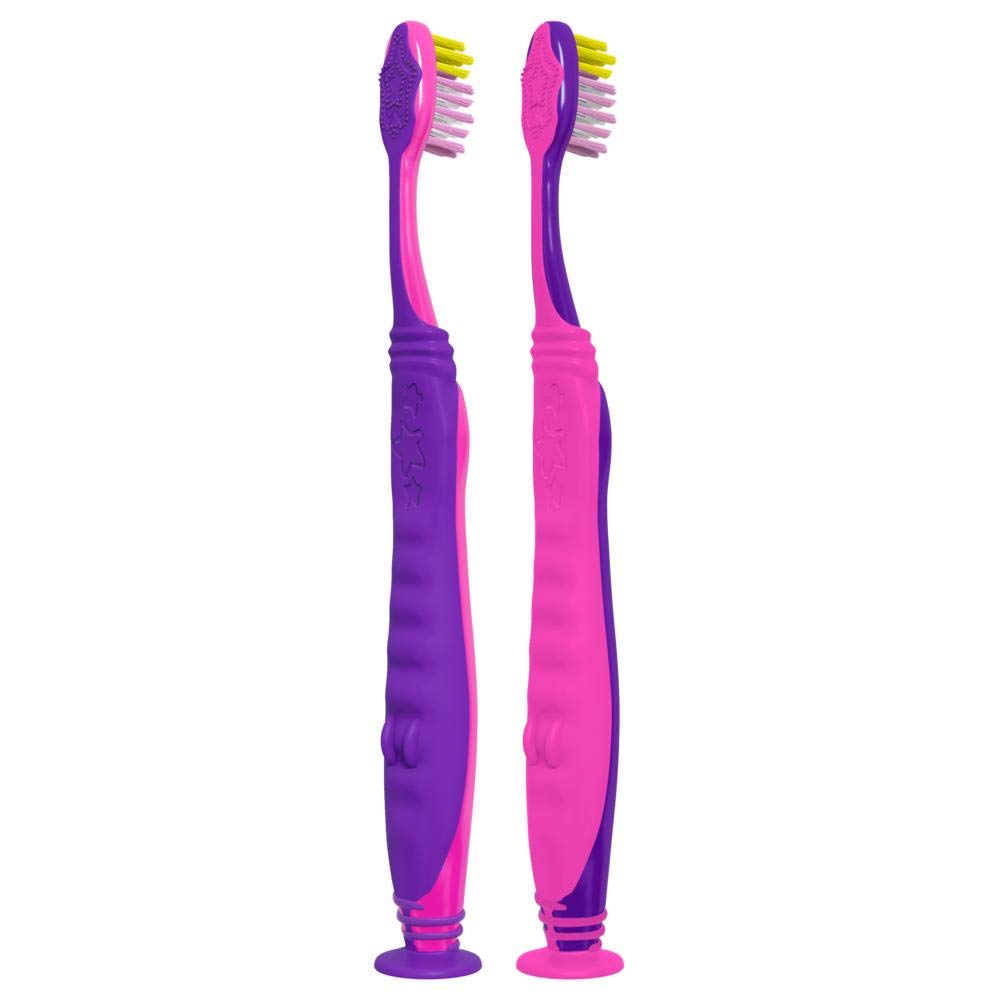 Colgate Trolls brosse à dents enfant, nettoyeur de langue doux à l’arrière.