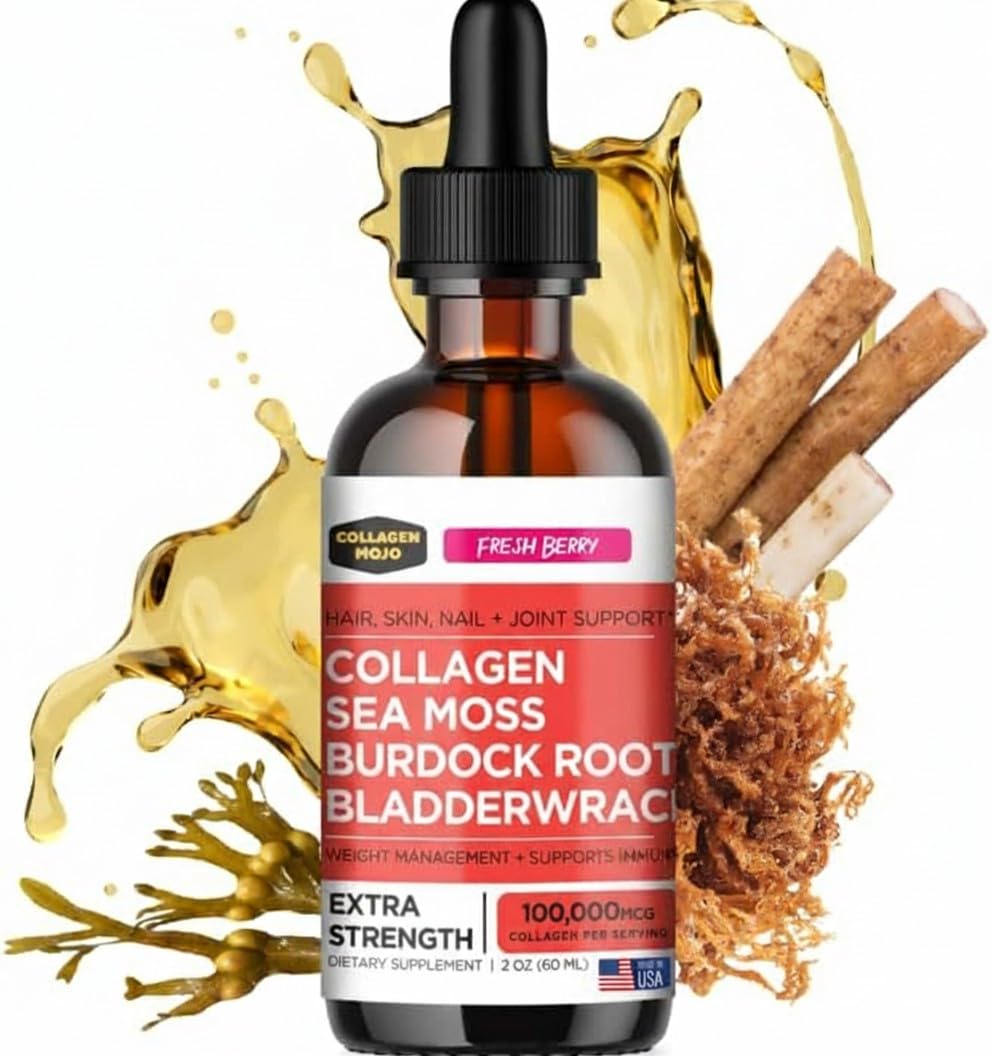 Collagen Mojo bouteille avec pipette, pratique pour une prise quotidienne.