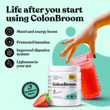 ColonBroom boîte poudre psyllium fraise, emballage pratique pour une routine régulière