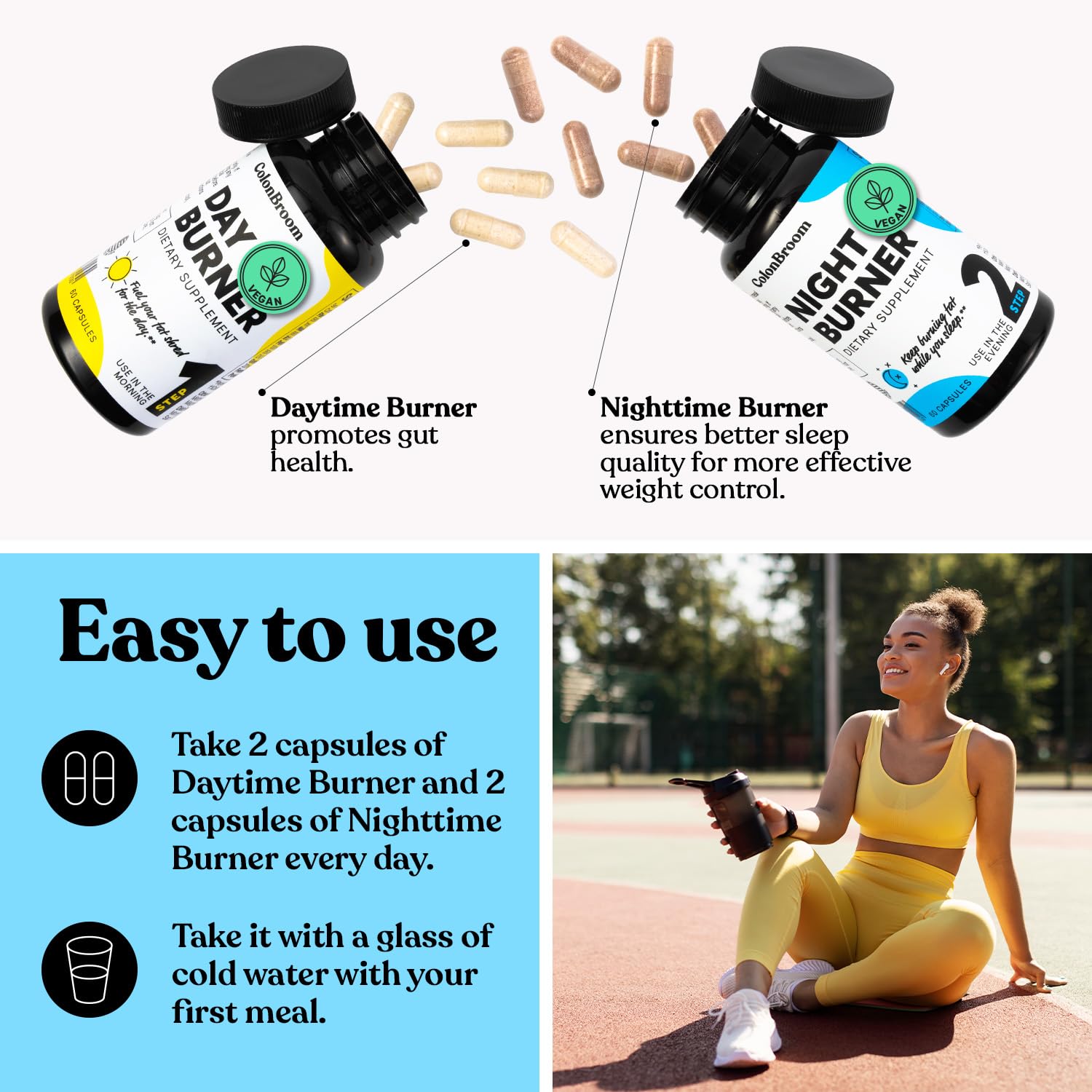 ColonBroom capsules véganes: gélules végétales faciles à intégrer.