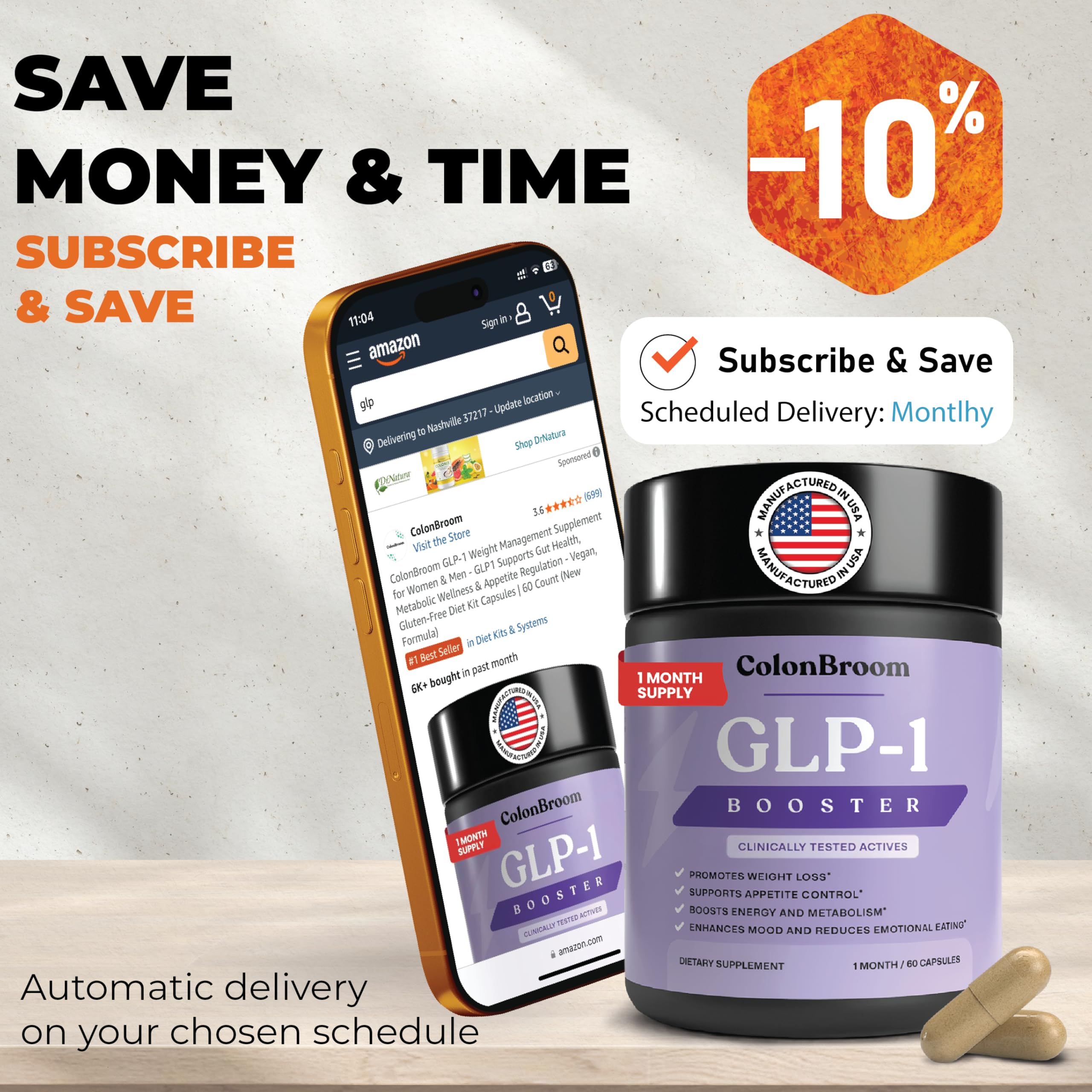 ColonBroom GLP-1 – capsules vegan pour soutenir la satiété naturellement.