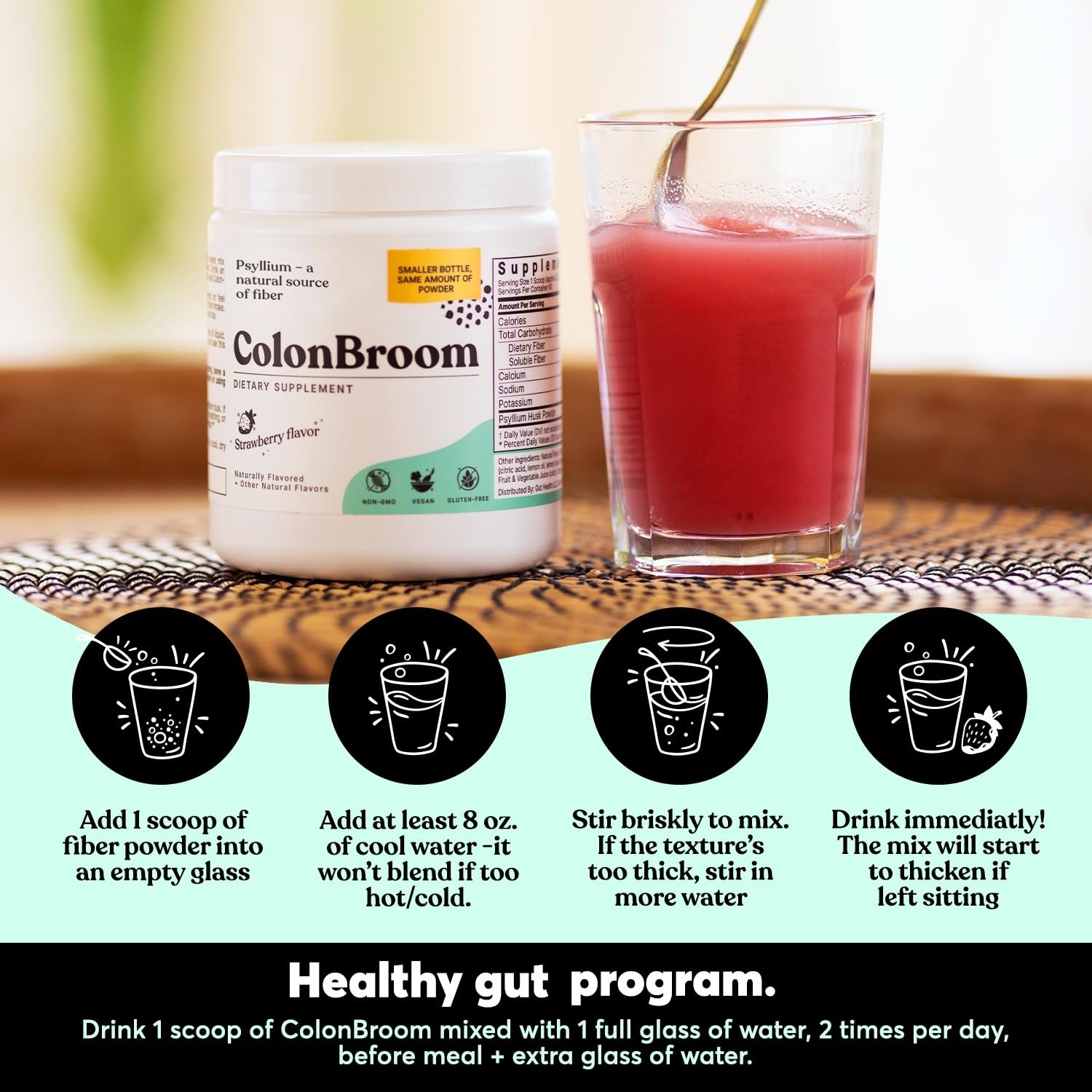 ColonBroom ingrédients naturels, psyllium de qualité pour une fibre essentielle
