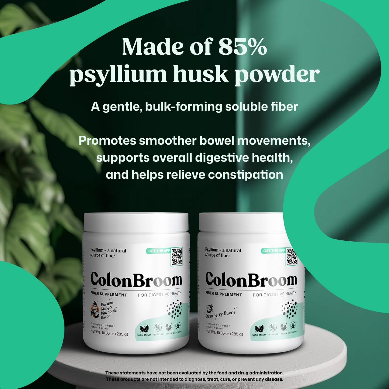 ColonBroom poudre psyllium fruits tropicaux en bouteille, utilisation rapide au quotidien.