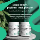 ColonBroom poudre psyllium fruits tropicaux en bouteille, utilisation rapide au quotidien.
