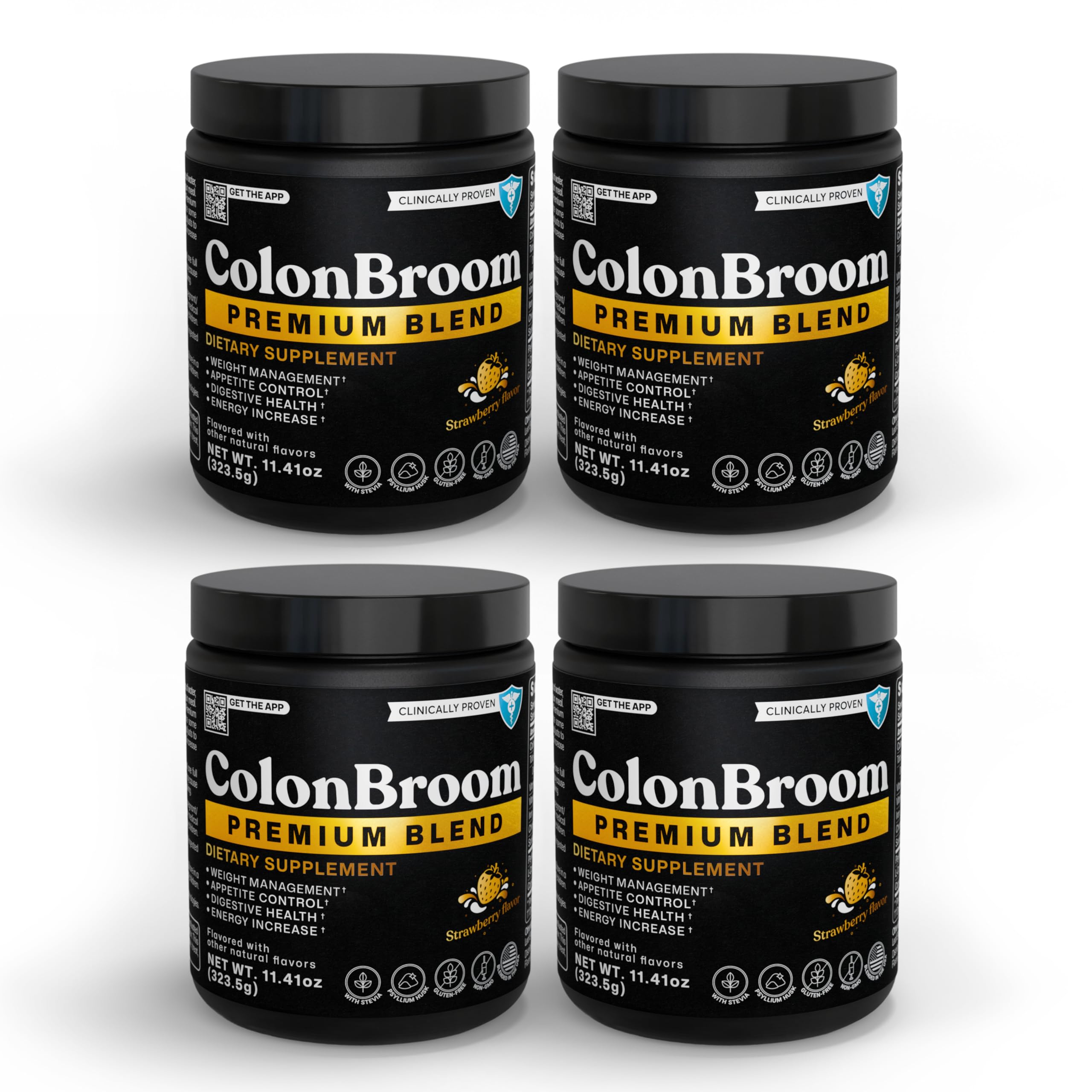 ColonBroom Premium – poudre psyllium fraise, soutien potentiel de la digestion et de la satiété.