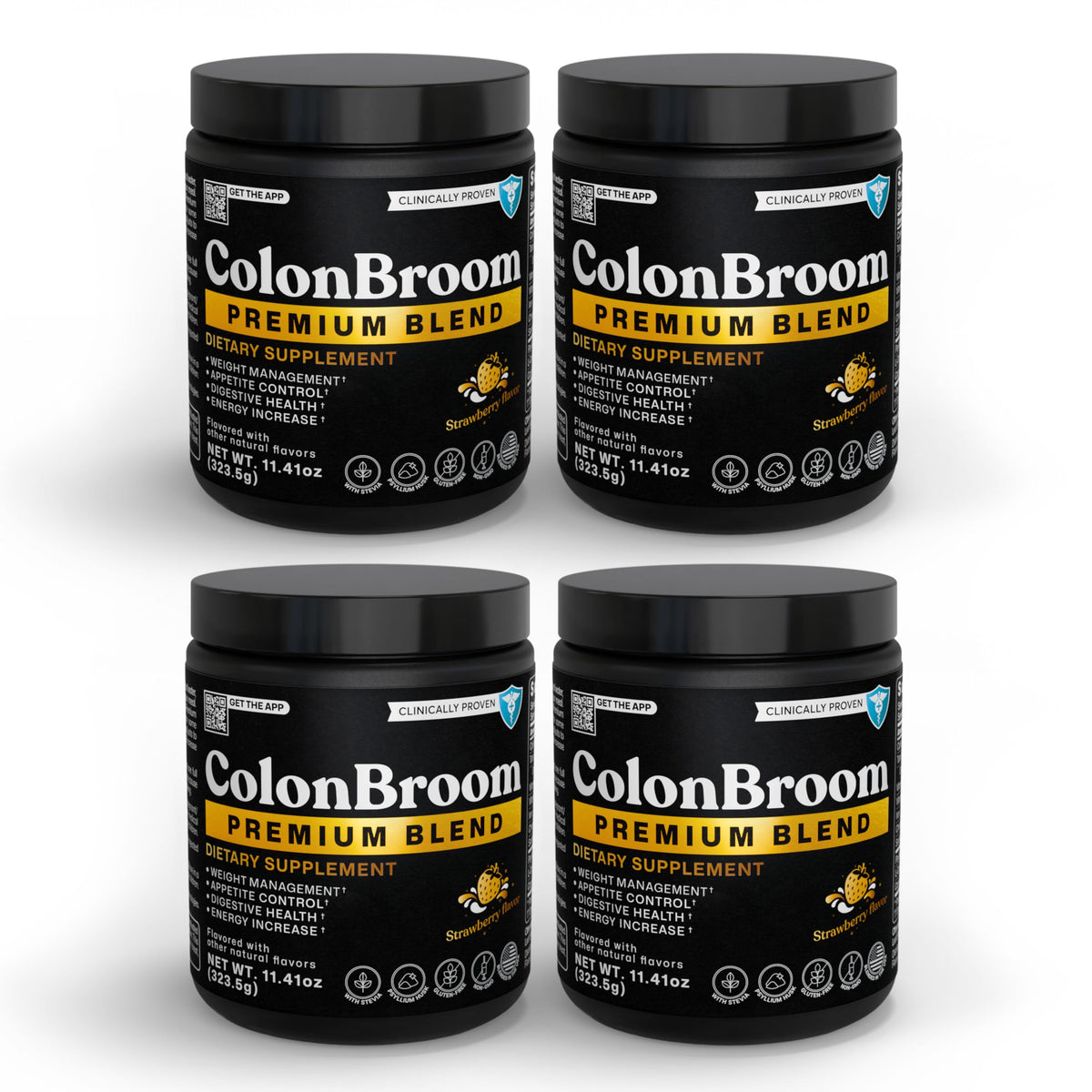 ColonBroom Premium – poudre psyllium fraise, soutien potentiel de la digestion et de la satiété.
