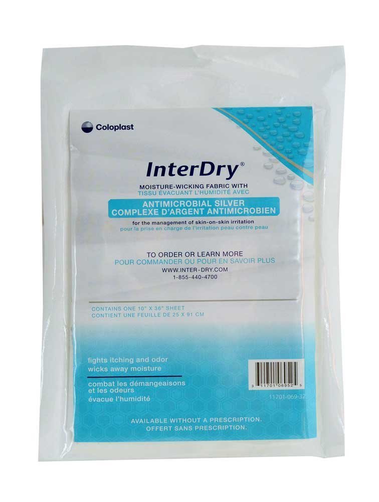 Coloplast InterDry Textile: tissu anti-humidité avec argent antimicrobien pour rester au sec.