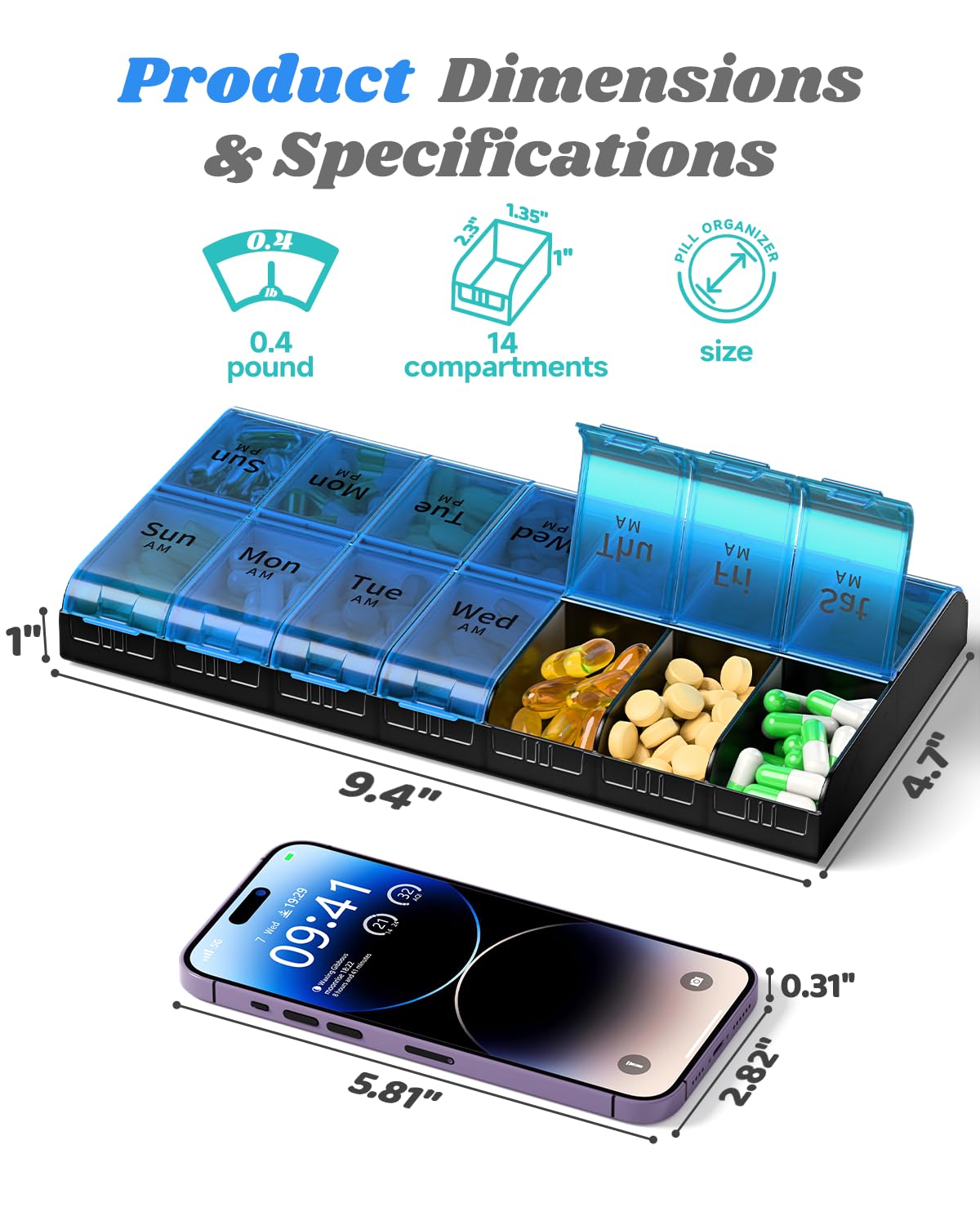 ColorWING Organisation quotidienne: rangement fiable pour vitamines et médicaments.