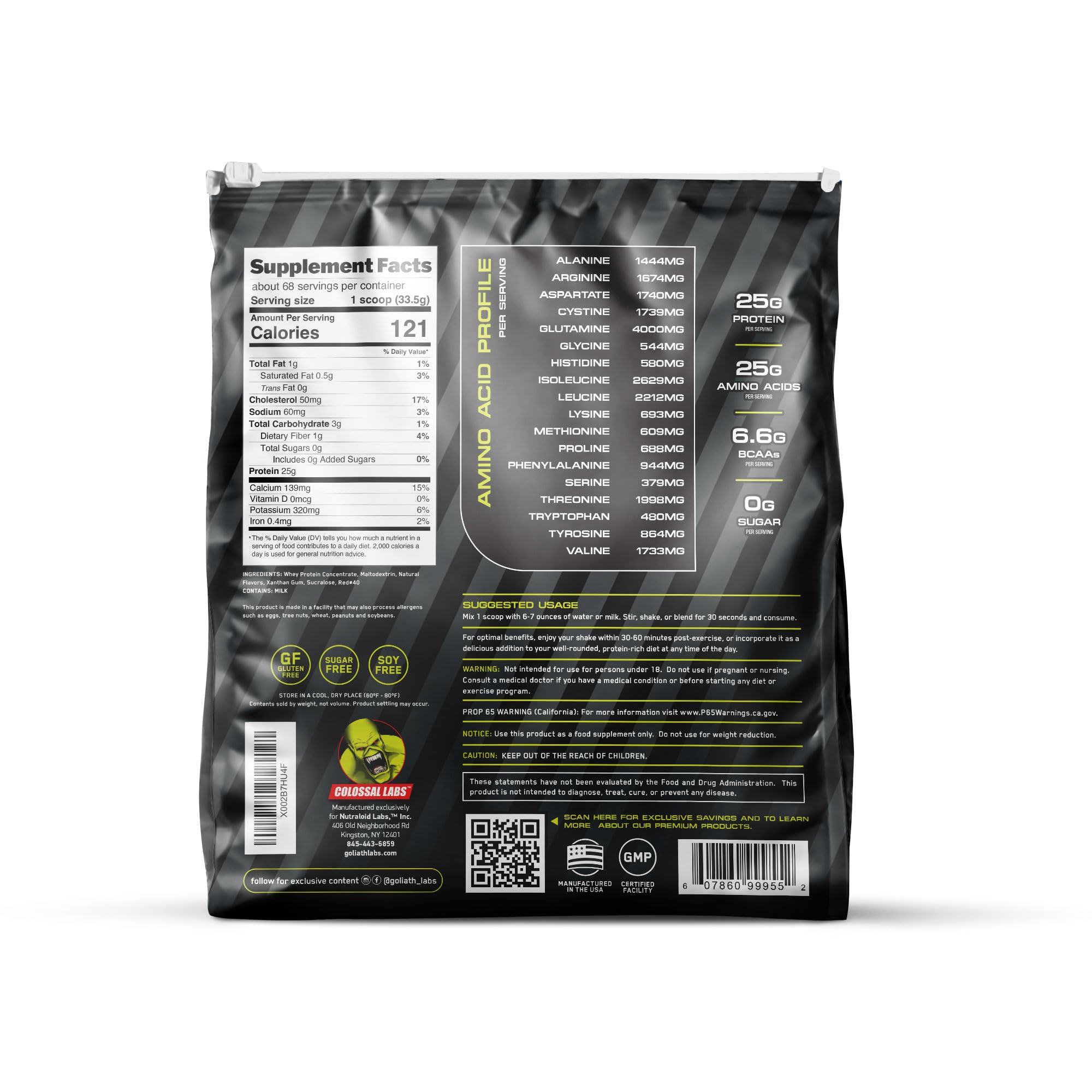 Emballage COLOSSAL LABS à couvercle sécurisé, environ 68 portions par pot.