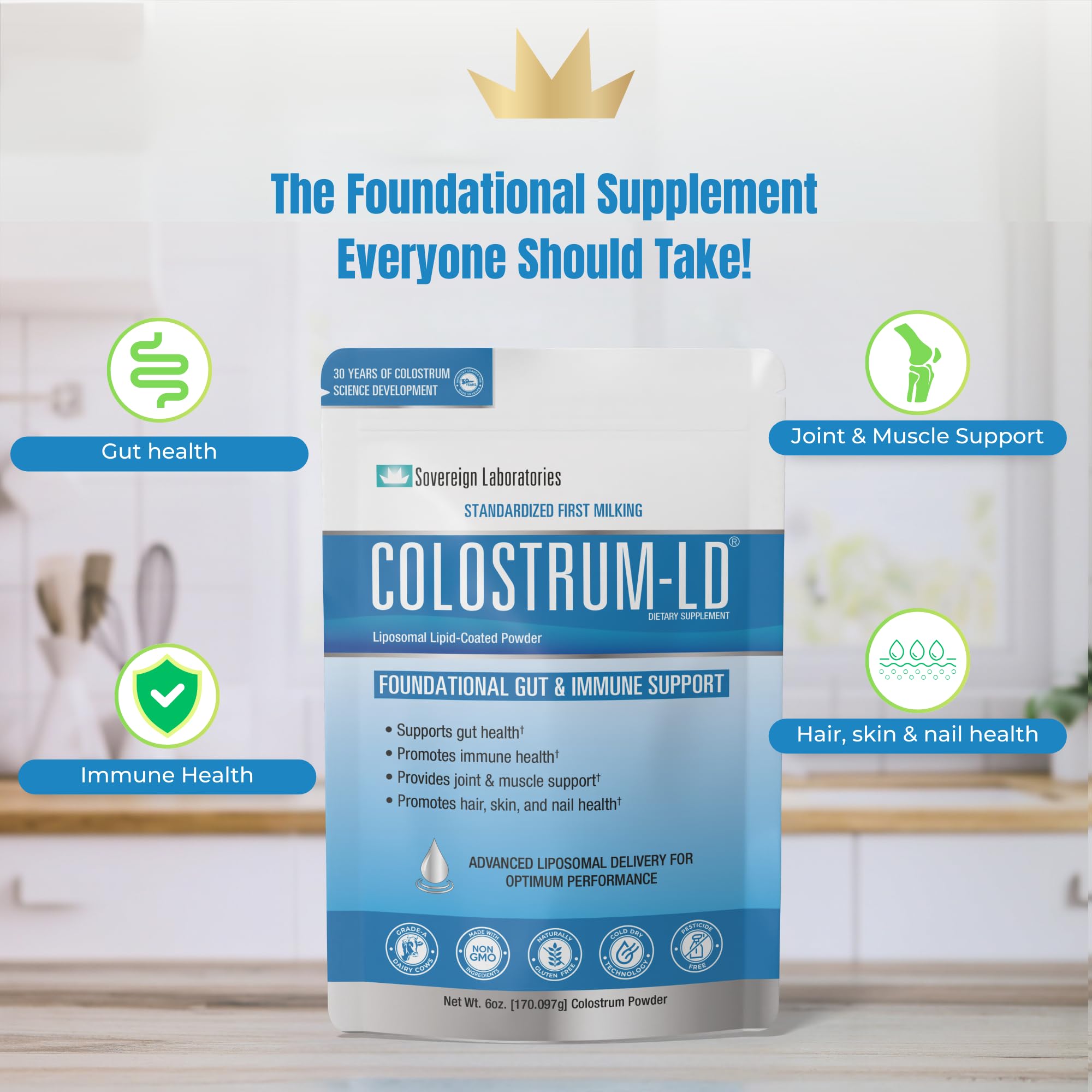 Colostrum-LD livraison liposomale – meilleure absorption potentielle dans l'organisme.