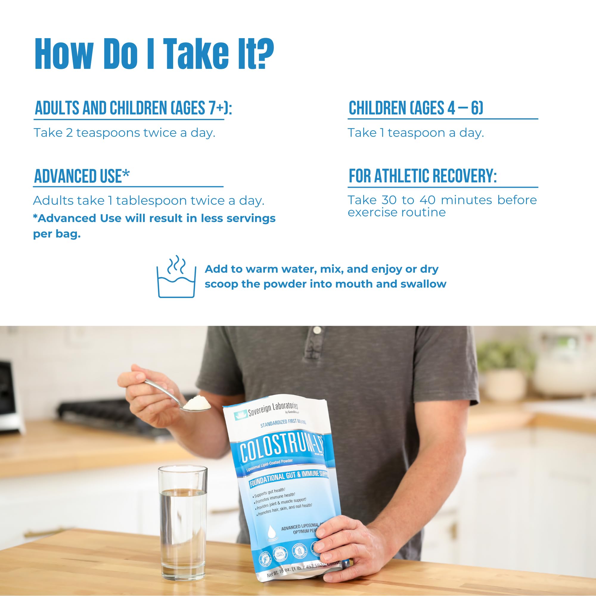Colostrum-LD goût neutre – poudre facile à intégrer dans boissons.