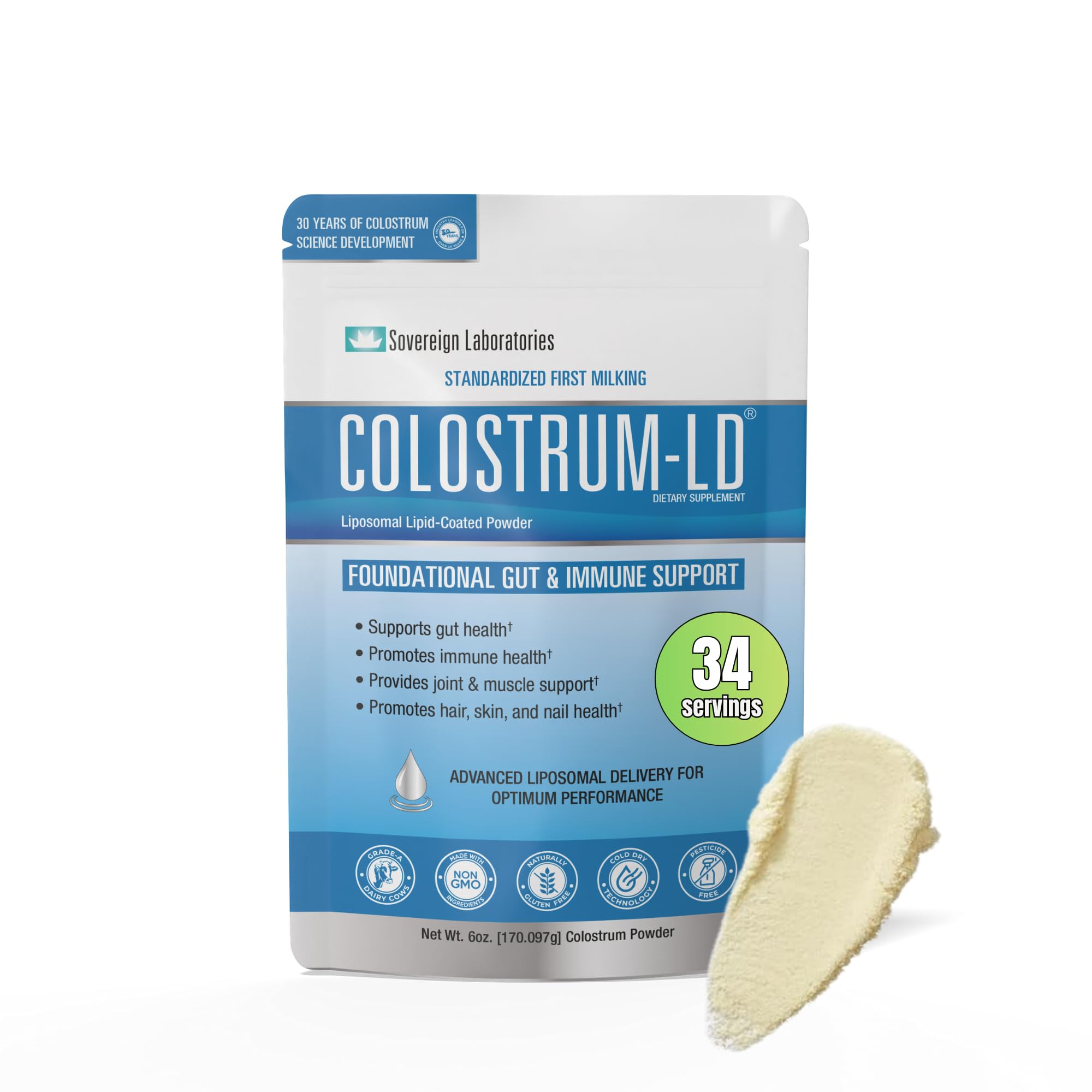 Colostrum-LD poudre 170 g dans une boîte prête à l'emploi, idéal pour une supplémentation quotidienne.
