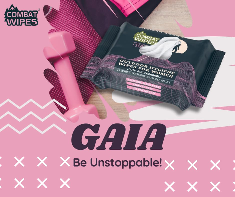 Combat Wipes Gaia: lingette aloe vitamine E sans alcool pour la douceur.