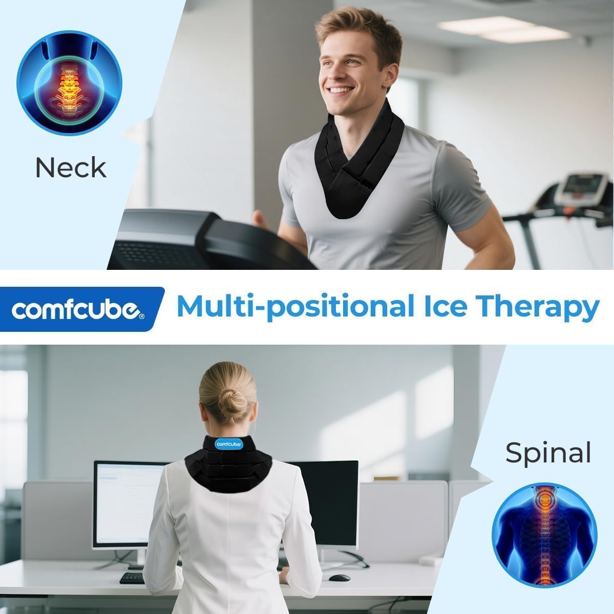 Comfcube: distribution égale du froid sur le cou pour un traitement homogène.
