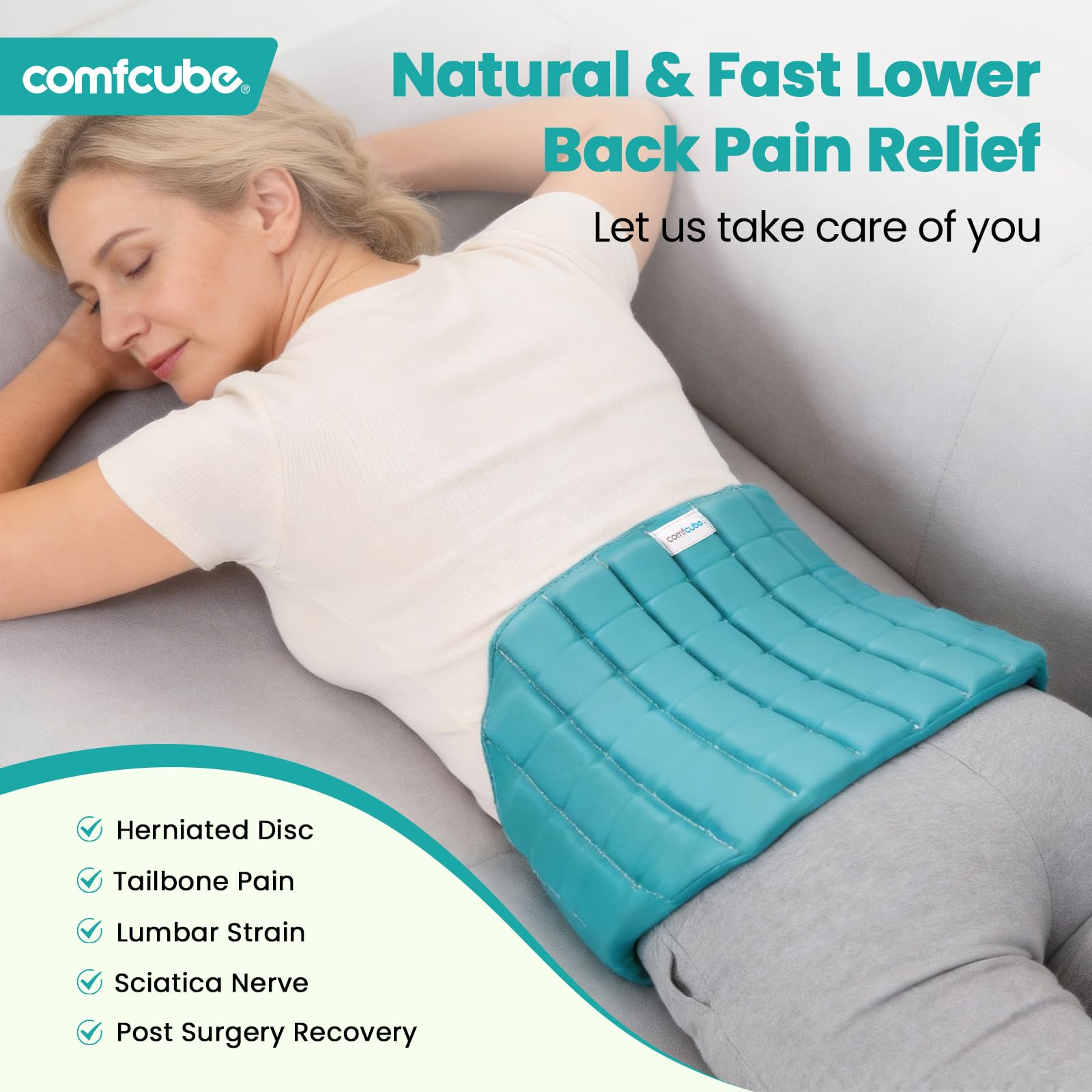 Comfcube-dos-application-autour-taille: usage polyvalent pour lombaire et sciatiques.