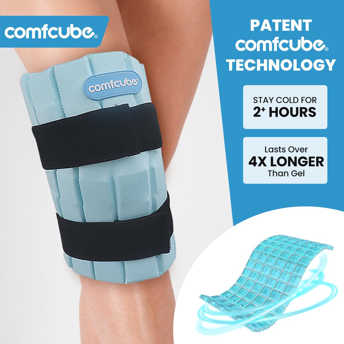 Genou Comfcube glace flexible s'adaptant au contour pour un confort maximal.