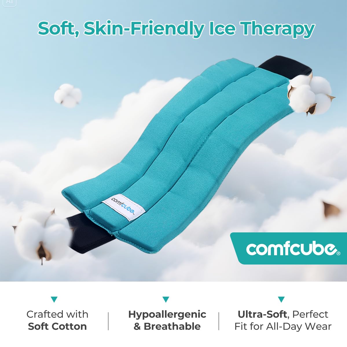 Comfcube pack glace coude avec bande elastique, stabilité lors de l'application
