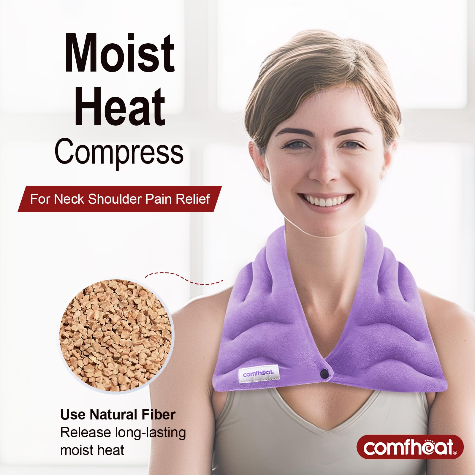 Coussin Comfheat libère lavande et vapeur pour une ambiance relaxante.