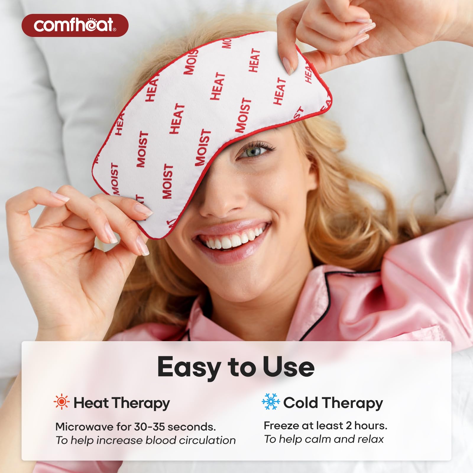 Coussin yeux Comfheat lavande au frais; effet rafraîchissant après une journée.