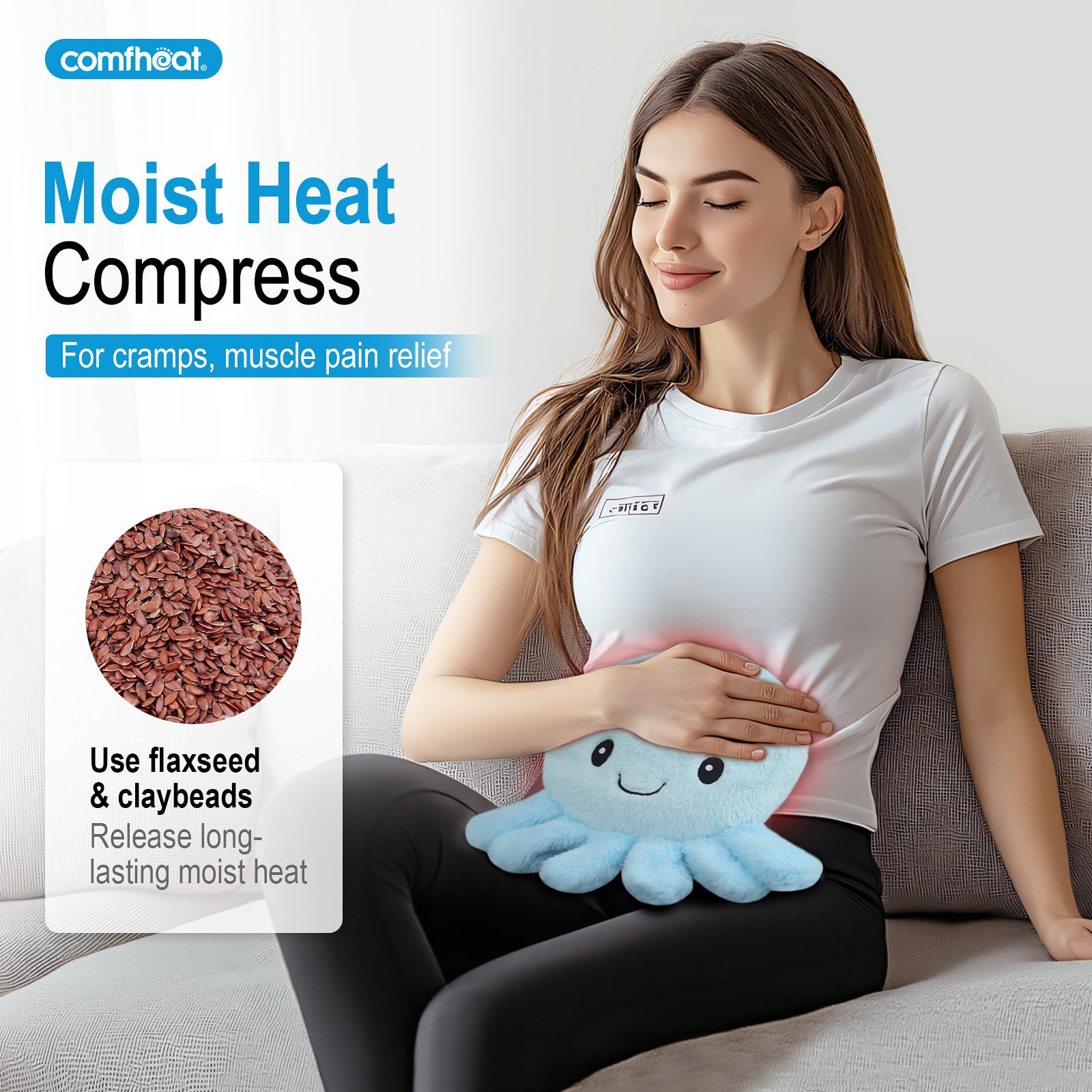Comfheat Octopus, peluche compacte, idéale pour épaules et dos.