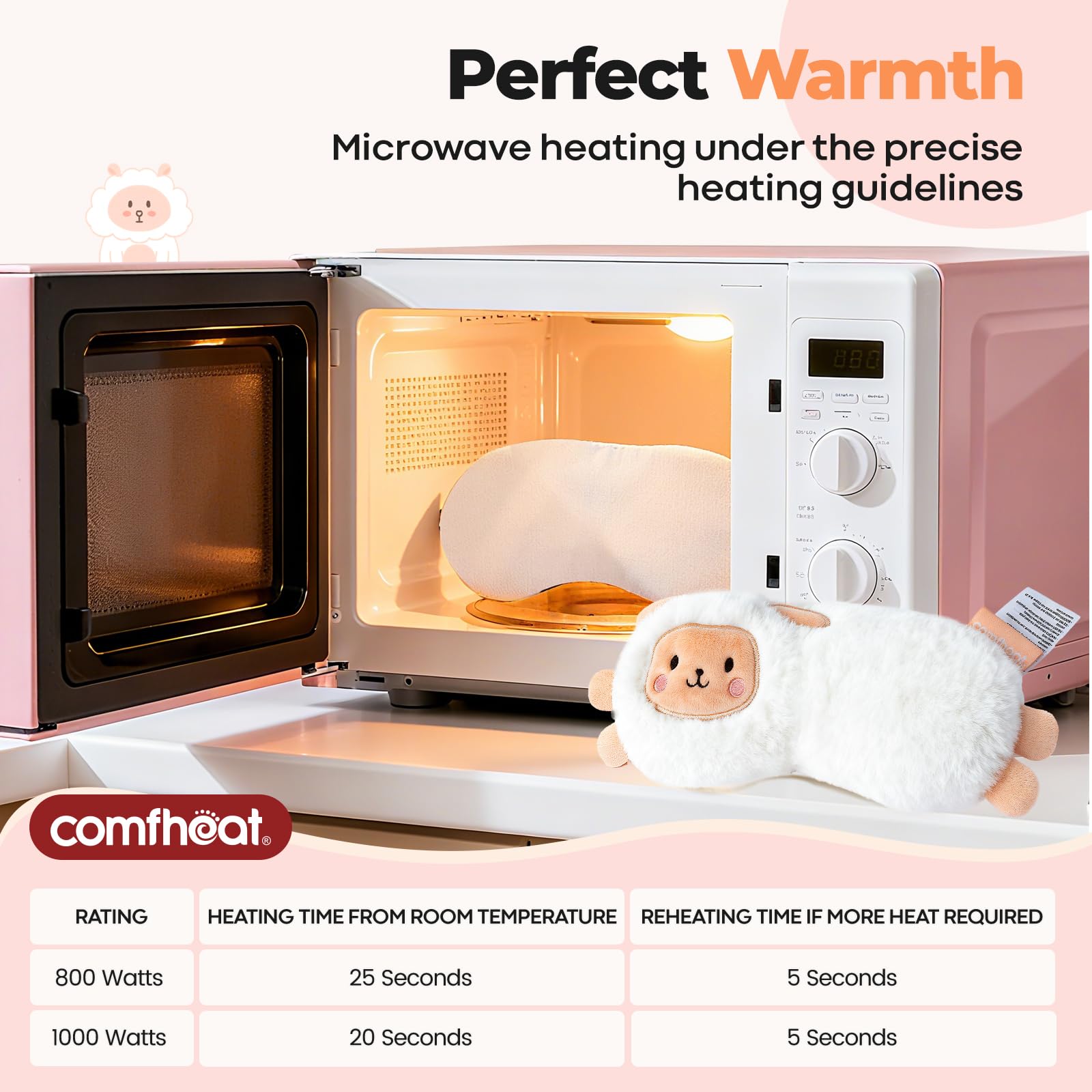 Comfheat oreiller yeux, design doux et velouté pour le confort.